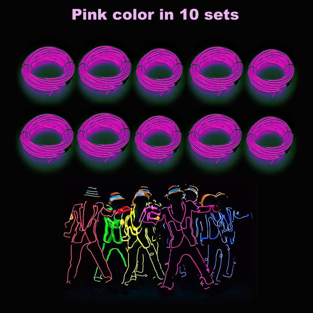 MaxLax EL Wire - Pink Neon Light Wire 10-Pack, 16.4ft, Plastic, Model CXD el wire 001