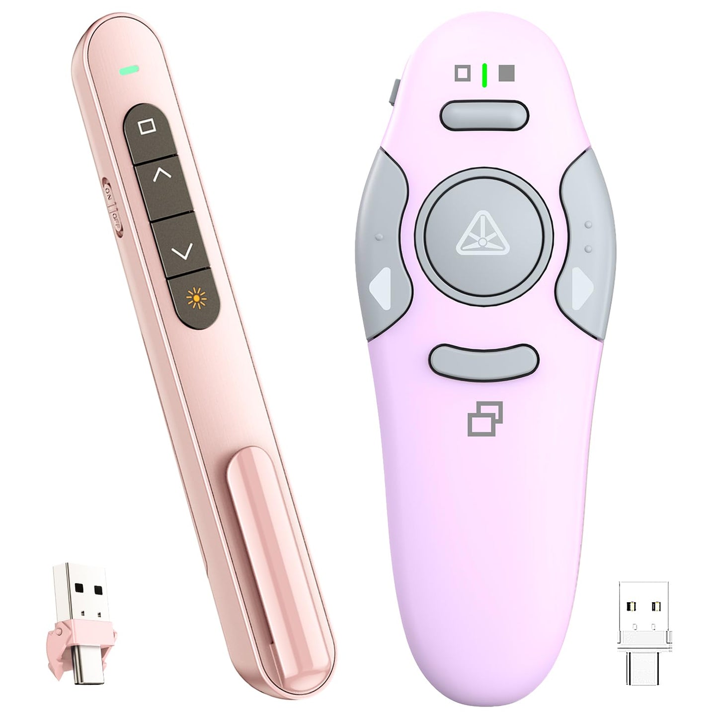 QUI Presenter Clicker USB A&C Bundle | Pen-Shaped Pink & Remote-Shaped Purple