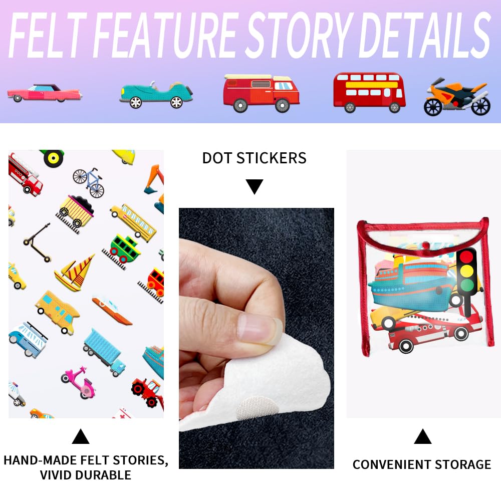 BEUNITONE 2 Sets of 40pcs Different Vehicle Theme Felt Board Pieces Car Felt Story Precut Figures Set Flannel Storytelling Board Interactive Early Learning Teaching Play Kits for Xmas Birthday Gift