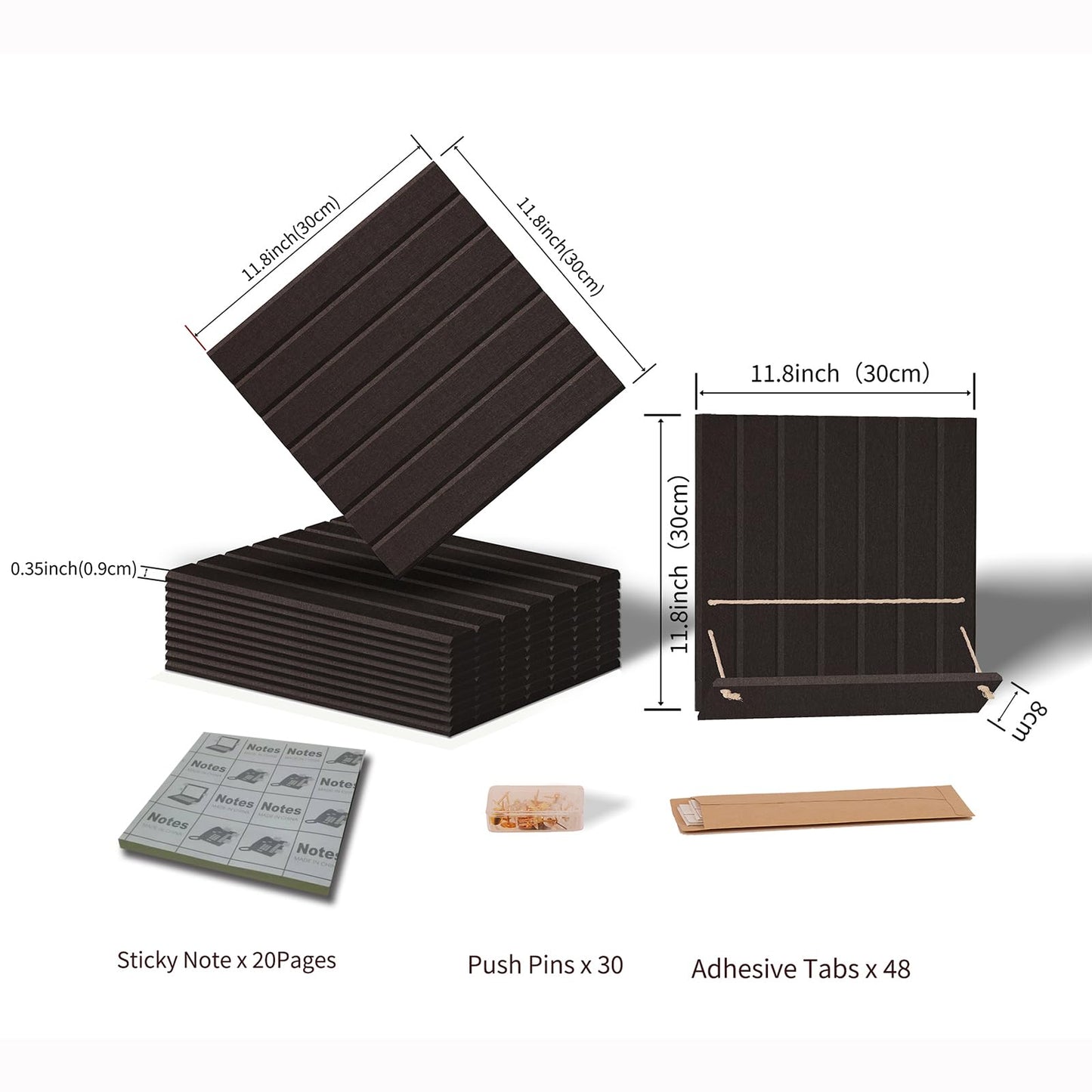 12 Pack Bulletin Boards 48" x 36" Alternative Cork Board for Office,Built-in Storage Device，Large Cork Boards for Walls ， Felt Wall Tiles, Contains Removable Security Stickers and PushPins (V-Black)