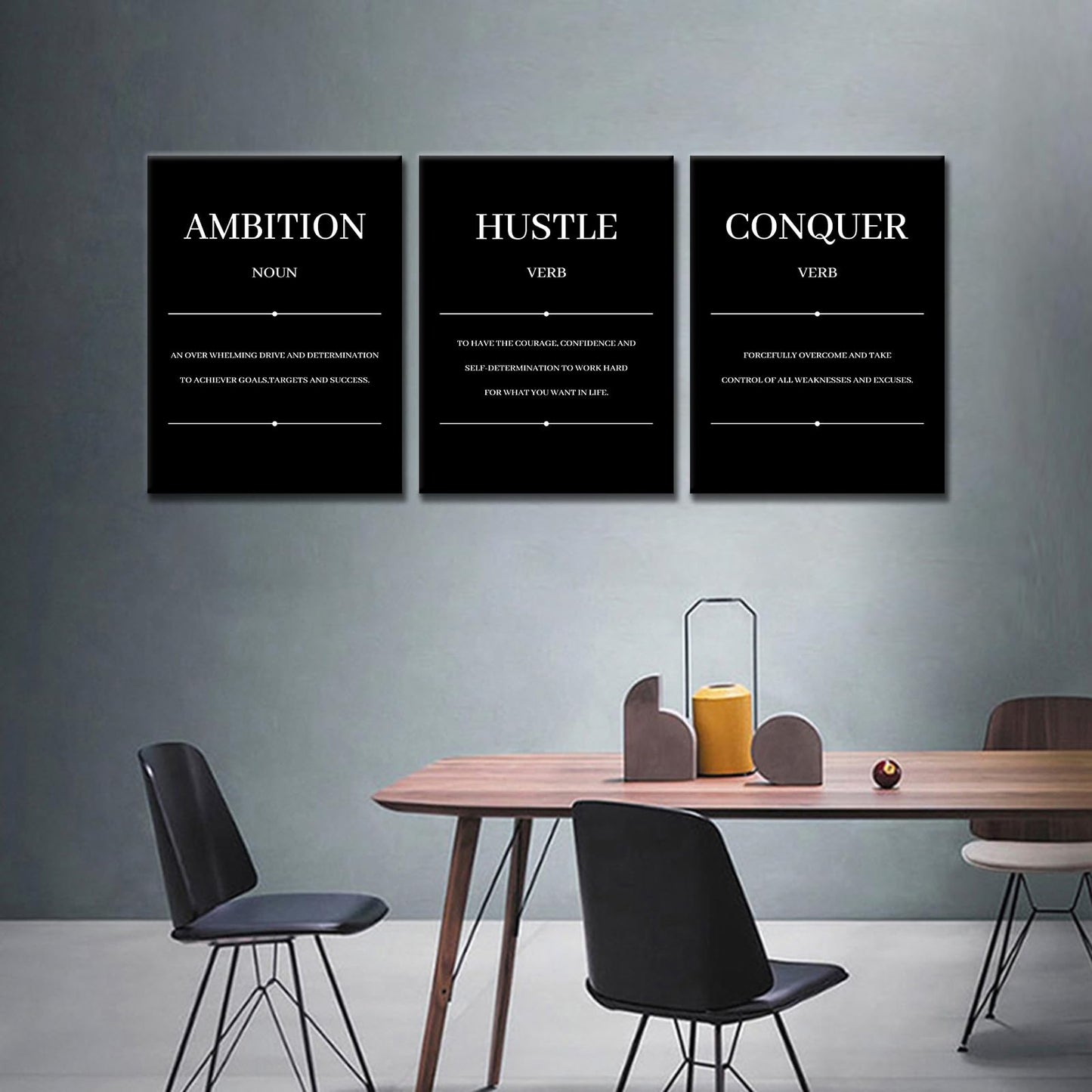 Ambition Hustle Conquer Motivational Canvas Wall Art Inspirational Entrepreneur Quotes Posters Prints Work for Modern Bedroom Office Gym Wall Decoration Ready to Hang [36''W x 16''H]