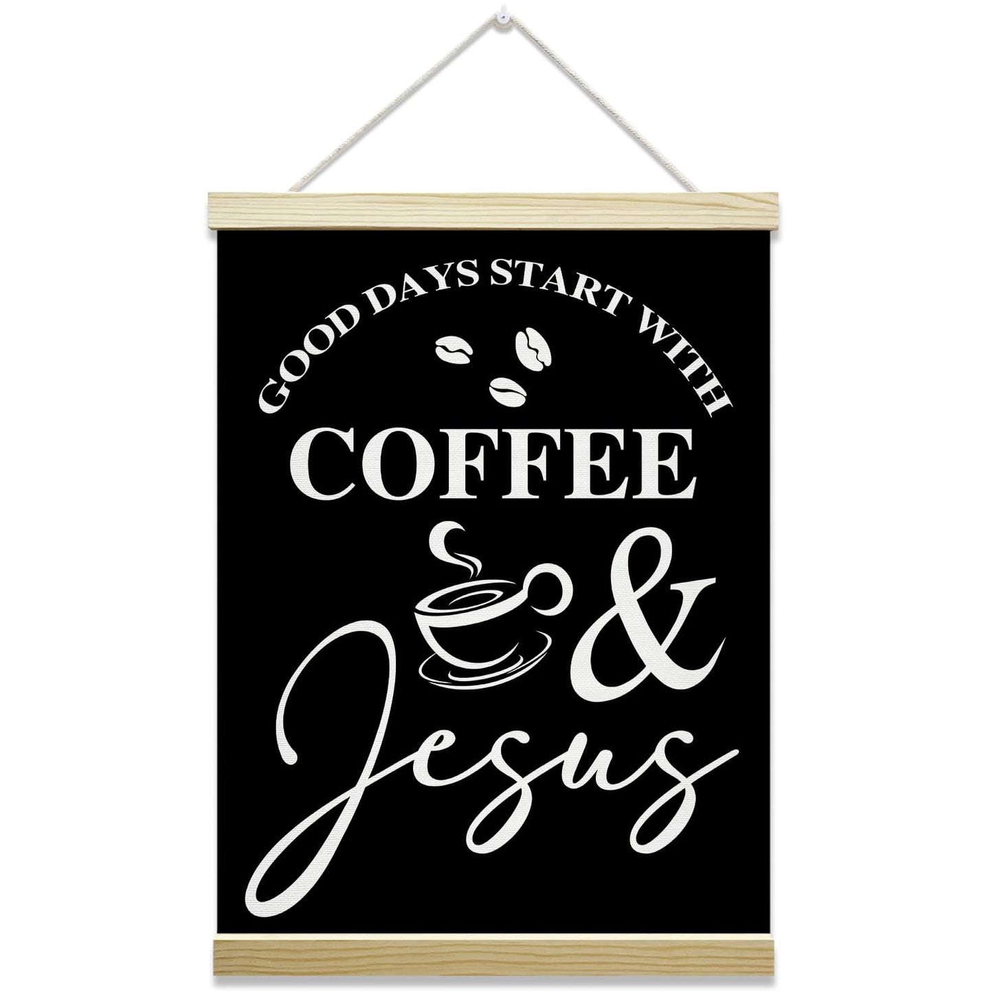 mermermu Coffee and Jesus Black Poster Hanger Frame, Christian Inspirational Posters Canvas Wall Art for Cafe Office Kitchen Living Room Decor, 12x16 Inches -041