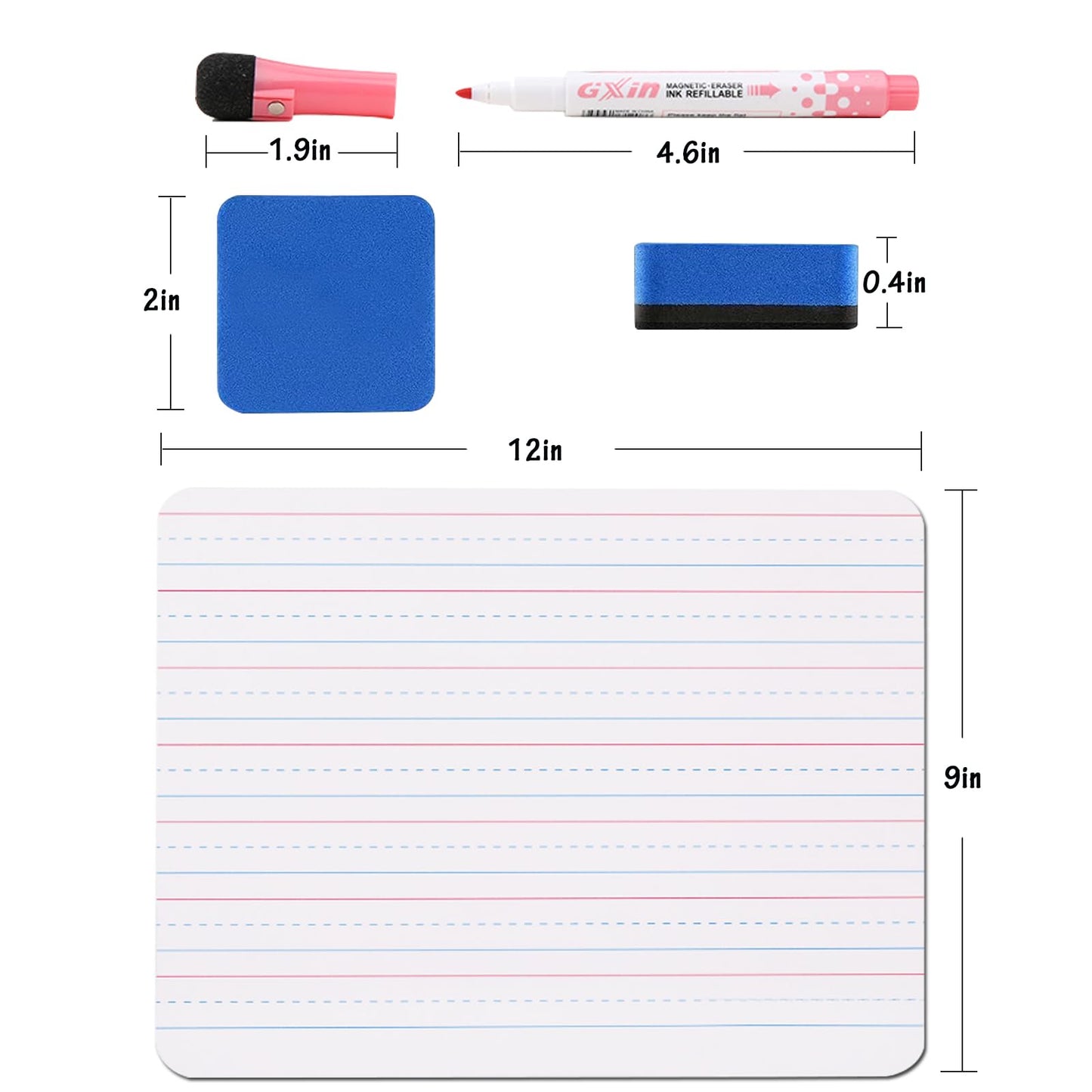 2 Pack 9"x12" Dry Erase Boards Mini Whiteboards with Lines for Kids, Double Sided Small Dry Erase Lapboard, for Students, Education Teacher Classroom, Mini Portable Drawing Learning White Boards
