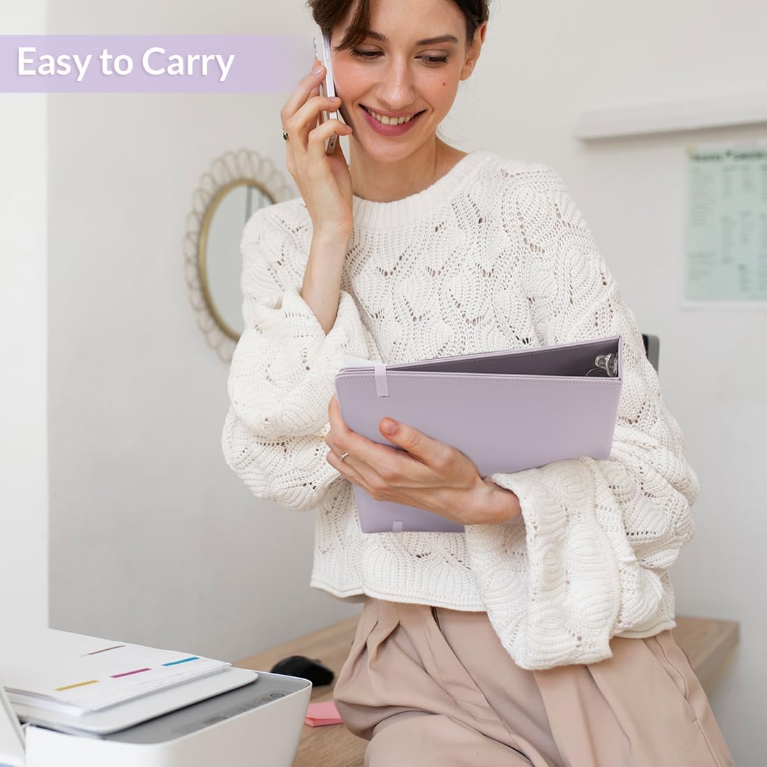 SKYDUE 3 Ring Binder with Clipboard 1 Inch, 13.2" × 10.2" PU Clipboard Binder with Notepad & 5 Dividers with 5 Pockets, Labels, Clipboard Folder Great for School Office (Fit Letter Sized Paper)