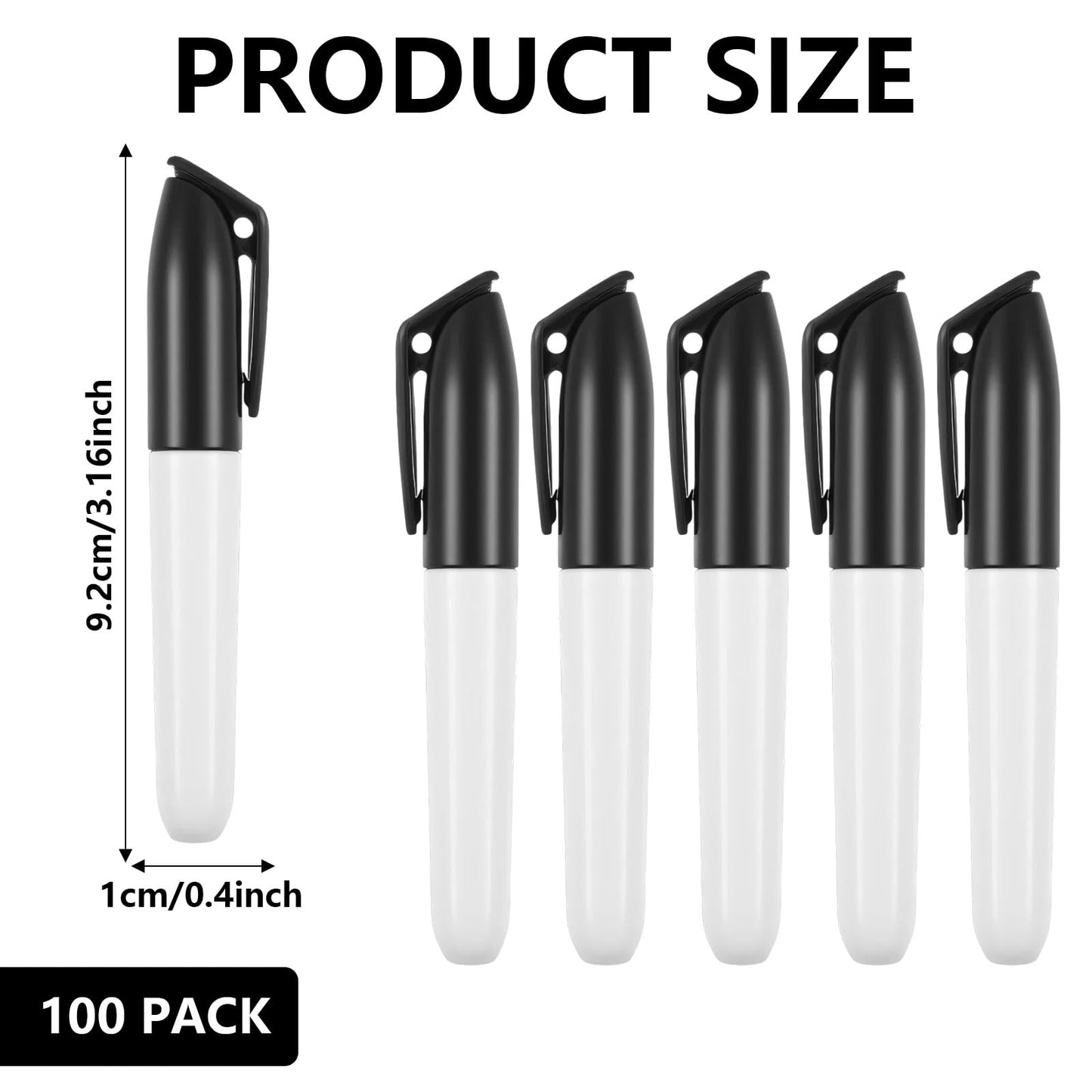 JOUTYFOR 100 Pcs Mini Dry Erase Markers for Nurses Badge Erasable Whiteboard Markers with Cap Back to School Low Odor Dry Erase Pens for Office Classroom Supplies (Black Ink)