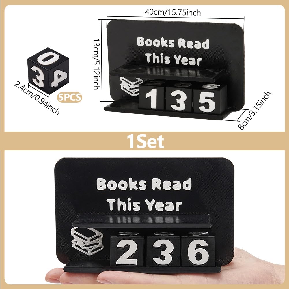 UNICRAFTALE Books Read This Year Counter Plastic 3D Printed Book Tracker for Reading Goal Display Balck Book Counter Sign Bookshelf Decor Reading Challenge Gift for Books Lovers 15.7x5.1x3.1Inch