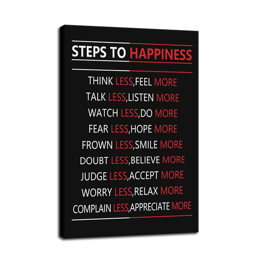 Motivational Wall Art for Office Steps For Happiness Inspirational Positive Poster Inspiring Canvas Painting Prints Wall Pictures for Living Room Home Decor Framed Artwork [24''W x 36''H]