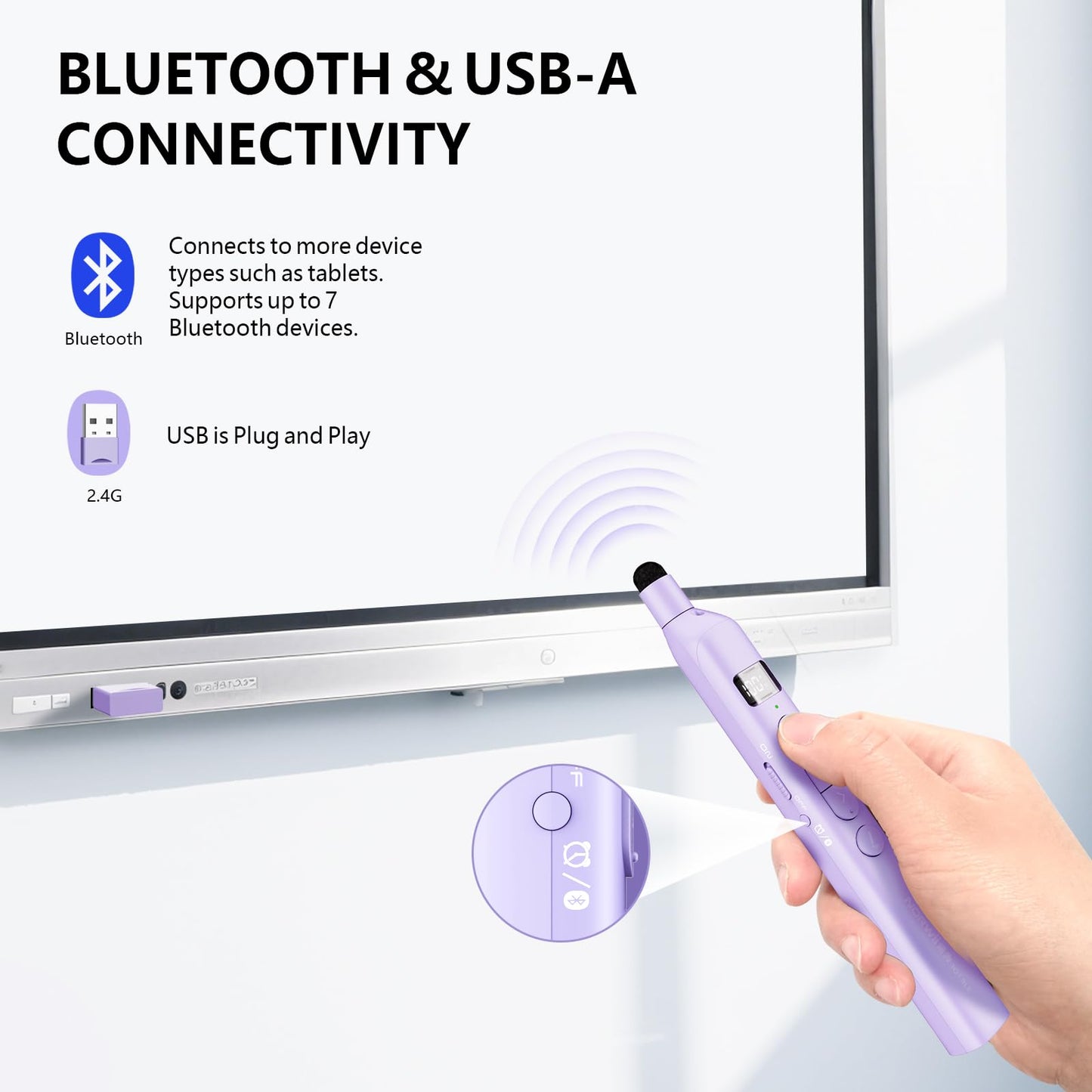 Norwii N21 Bluetooth Presentation Clicker with Telescopic Teaching Pointer, Presentation Remote with Retractable Stick for PowerPiont, Wireless Presenter, Slide Advancer - Purple