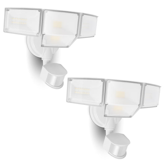 LUTEC LED Security Lights 80W 9000LM Motion Sensor Outdoor 4 Head Flood Lights 5000K Daylight 2 Pack White