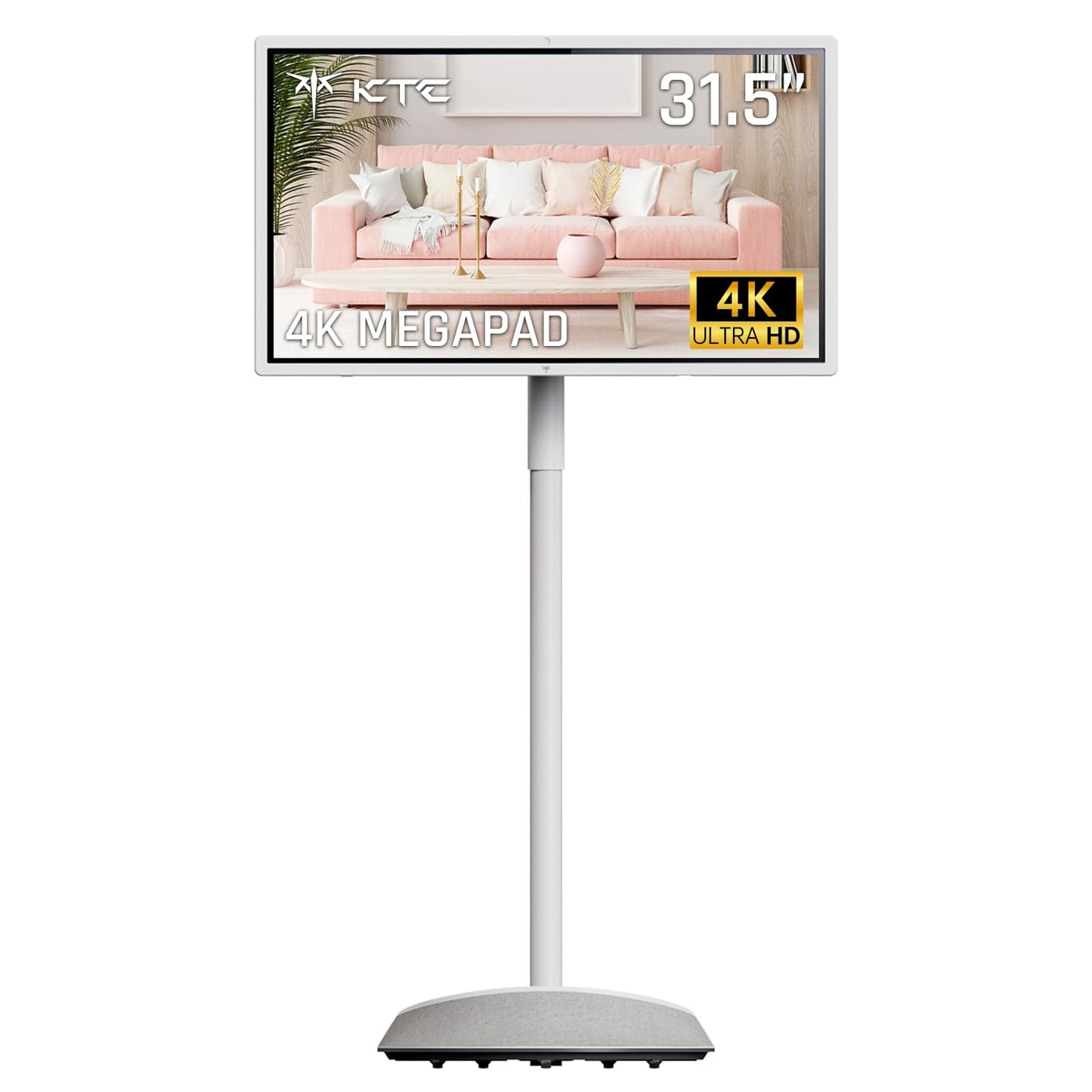 KTC 32" 4K Smart Portable TV MEGAPAD, Google EDLA Certified, UHD Touchscreen Rolling TV on Wheels with Speaker & Camera, 16G RAM+256G Storage, Built-in Battery, Full Swivel Rotation, Remote Control