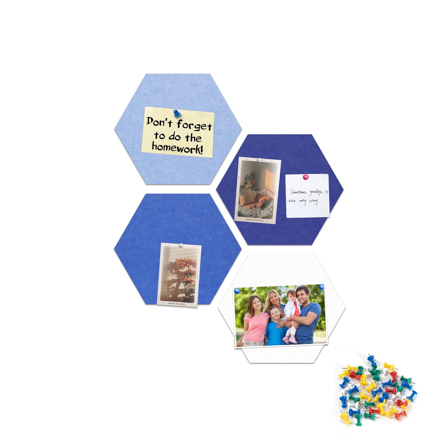Uoisaiko 4 Pack Hexagon Felt Bulletin Board Tiles - 12" Large Thick Pin Board for Walls with 30 Push Pins, DIY Boards for Office Home School Decor, Aesthetic Hex Cork Board Alternative