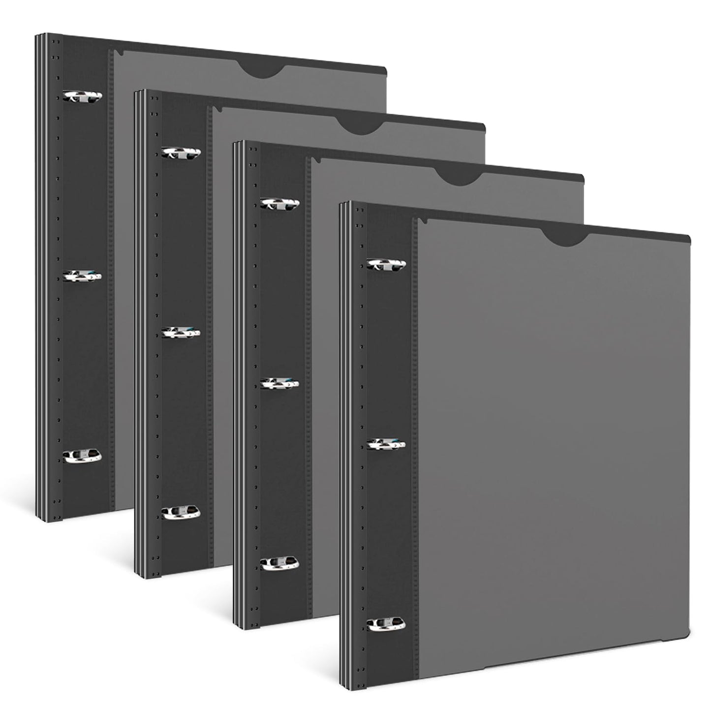 INFUN Telescoping 3 Ring Binder -4PCS-Black, Flexible Round Binder with Customizable Front Cover and Clear Catalog Pocket, 0.75 Inch Rings, Holds 160 Sheets 8.5x11 inch Paper