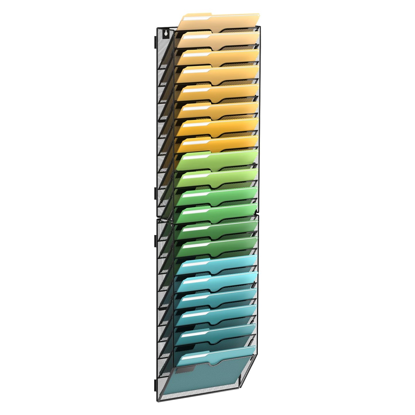 SUPEASY 20 Tier Wall File Organizer, Hanging Wall Mounted Mail Organizer with Label Slots, Metal Mesh File Holder Magazine Rack for Office, Home, School or Classroom, Black