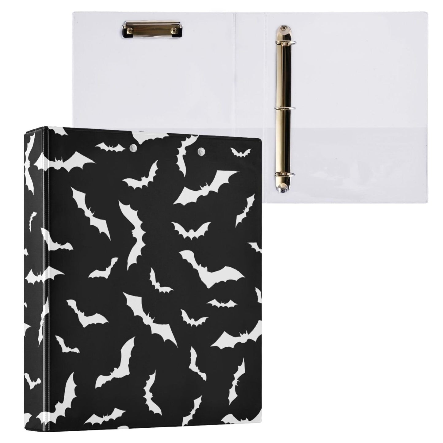 Halloween Bats Black Round Ring Binders 1.5 Inch 3 Ring Clipboard Binder for Office School Work Supplies File Folder Easy-Open 200 Sheet Capacity