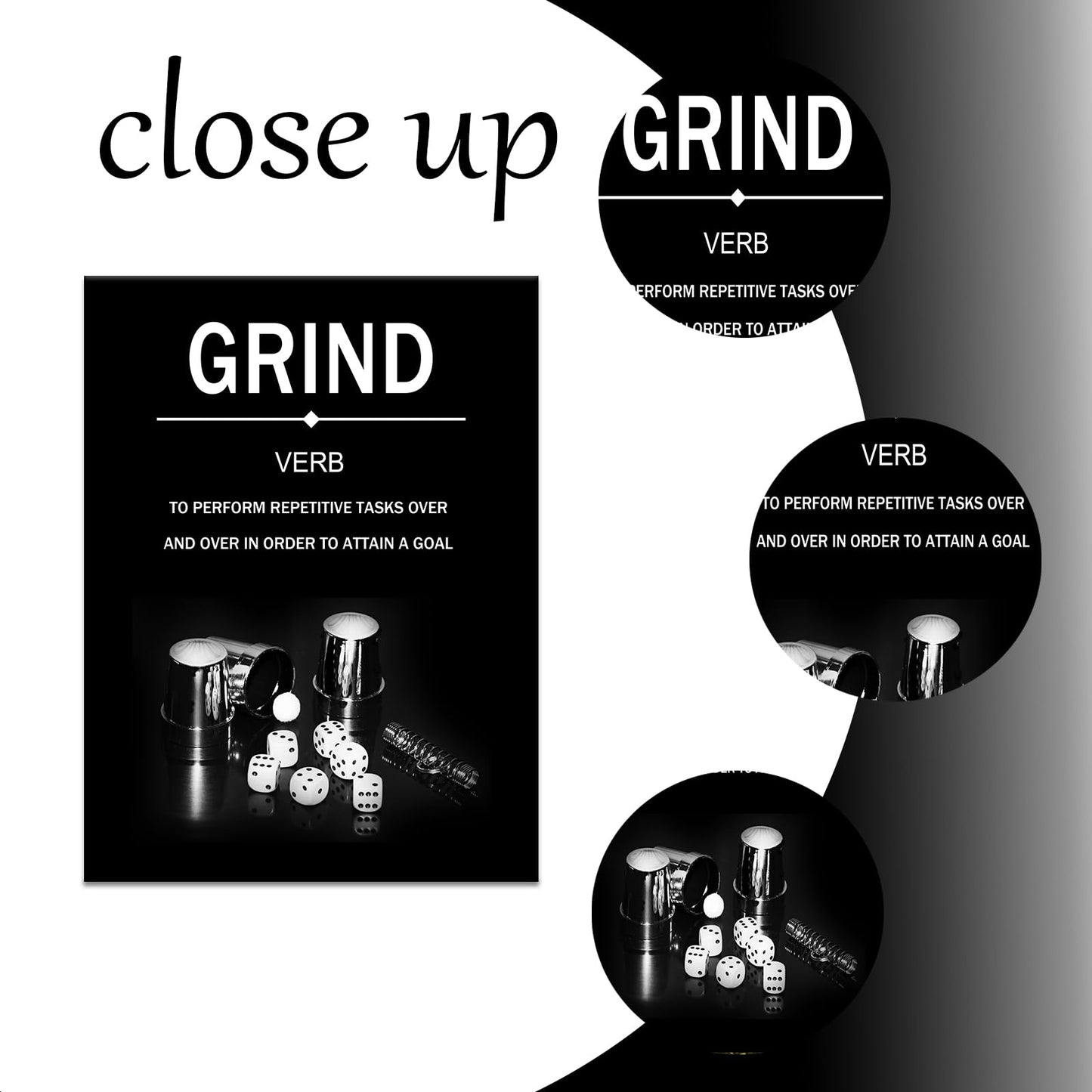 YSPCSUN Inspirational Wall Art for Office Decor Grind Verb Canvas Prints Framed Motivational Posters Success Quotes Artwork with Dice Pictures for Gym Men Bedroom Living Room 24x18 Inch
