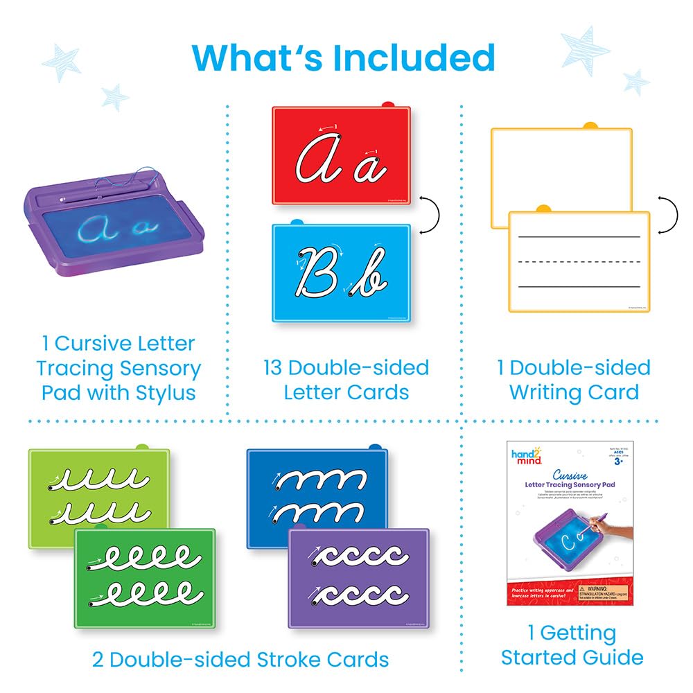 hand2mind Cursive Letter Tracing Sensory Pad, Reusable Handwriting Practice for Kids, Cursive Alphabet Learning Toys, Tracing Board, Fine Motor Activities, Writing Center for Classroom