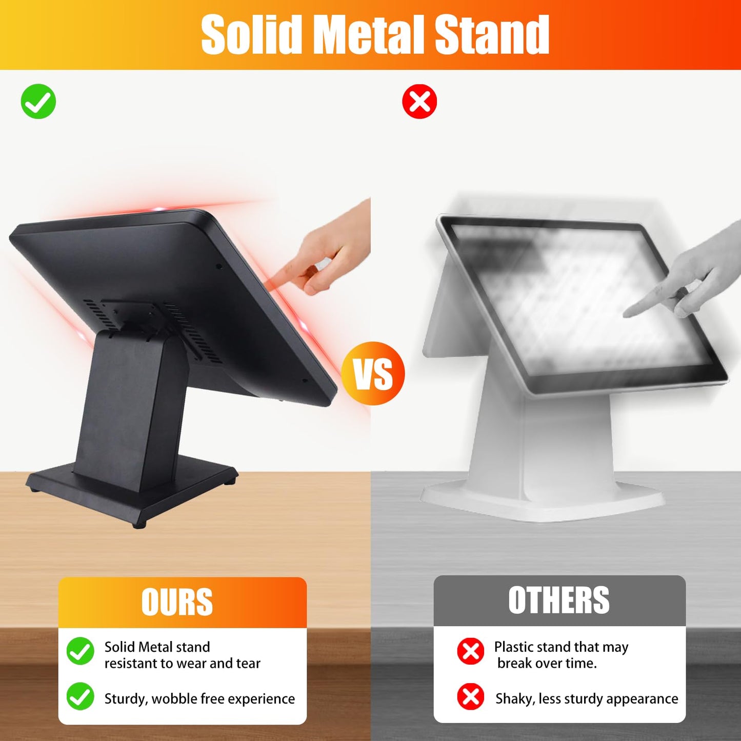 Angel POS 17-Inch Capacitive LED Backlit Multi-Touch Monitor, True Flat Seamless Design Touchscreen, VGA