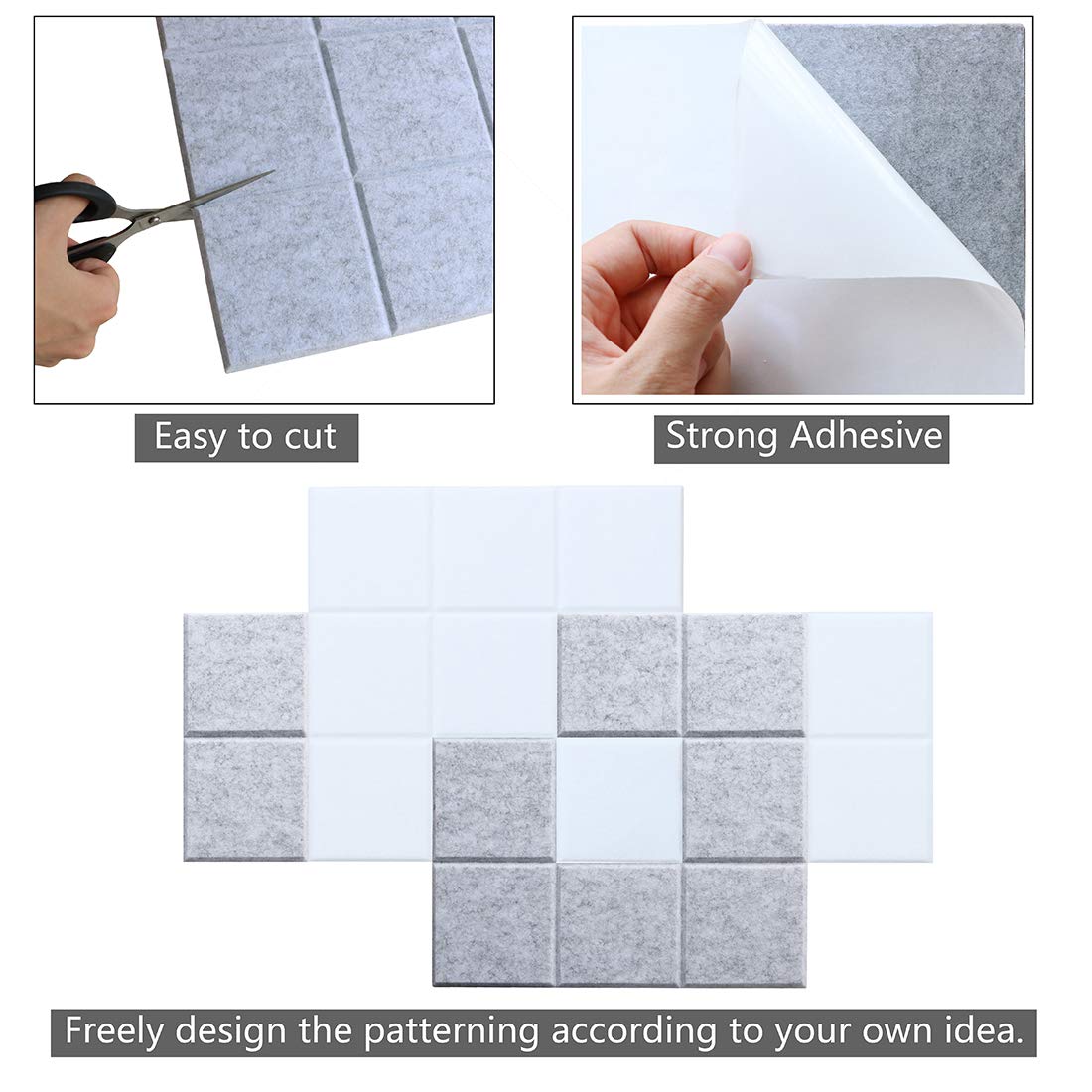 Uoisaiko Large Felt Board Tiles for Wall with 30 Push Pins, 11.8"x11.8" Pack of 6 Pin Board Notice Boards for Home Office Kitchen, Bulletin Board Wall Tiles for Photos Memos (Grey+White, 6 Pack)