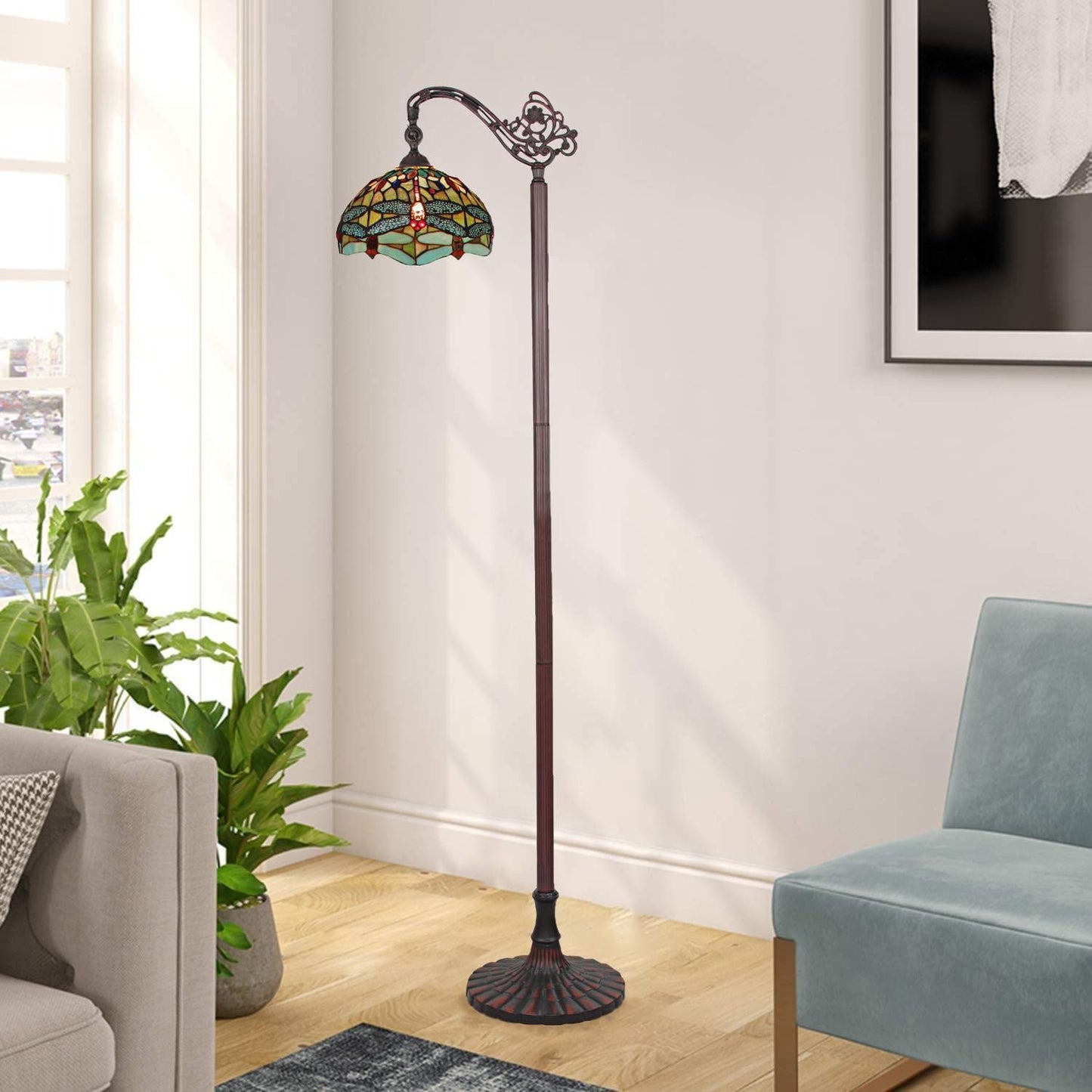 Chloe Lighting Empress Dragonfly Tiffany-Style Floor Lamp, Dark Bronze, 11.81in  x 64.37in , Multicolor, Model CH3T471GD11-RF1