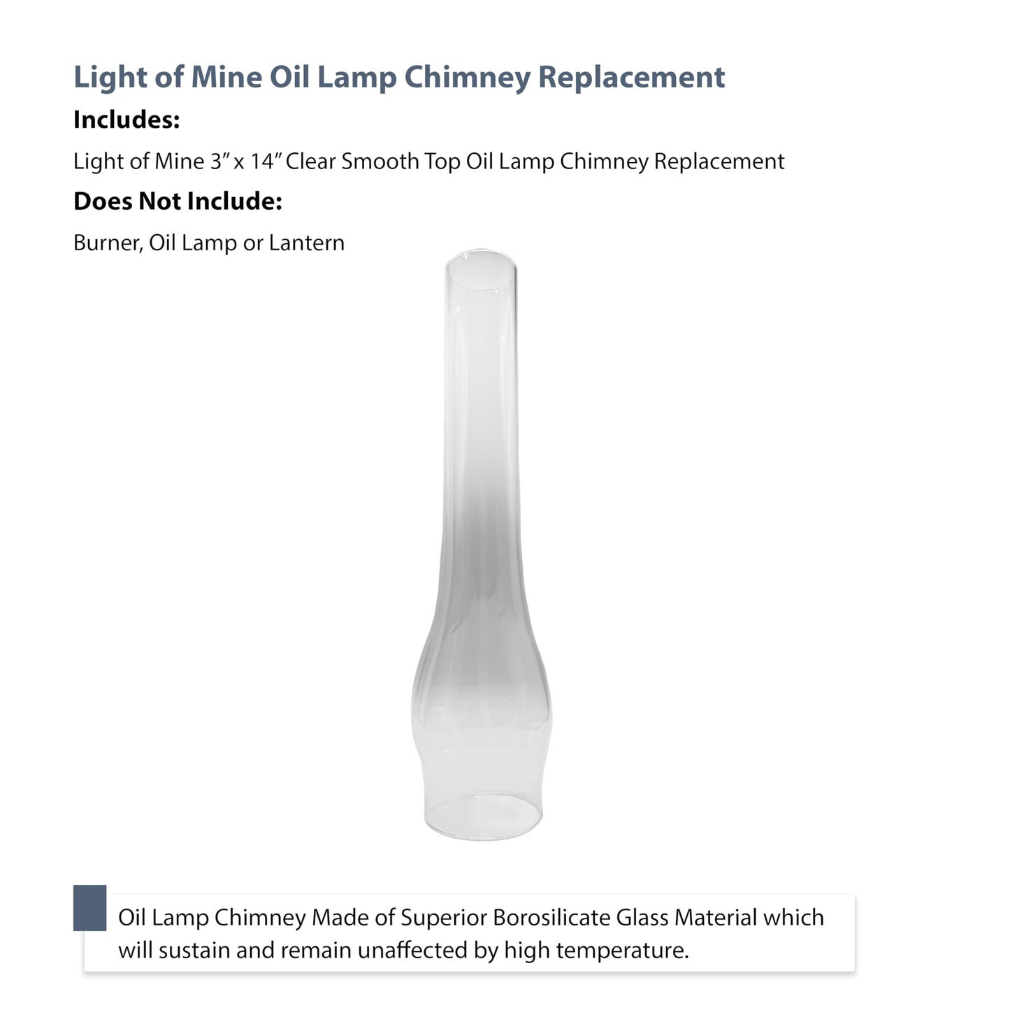 LIGHT OF MINE Oil Lamp Replacement Chimneys 3in x 14in Clear - Model PARE-CHIMN