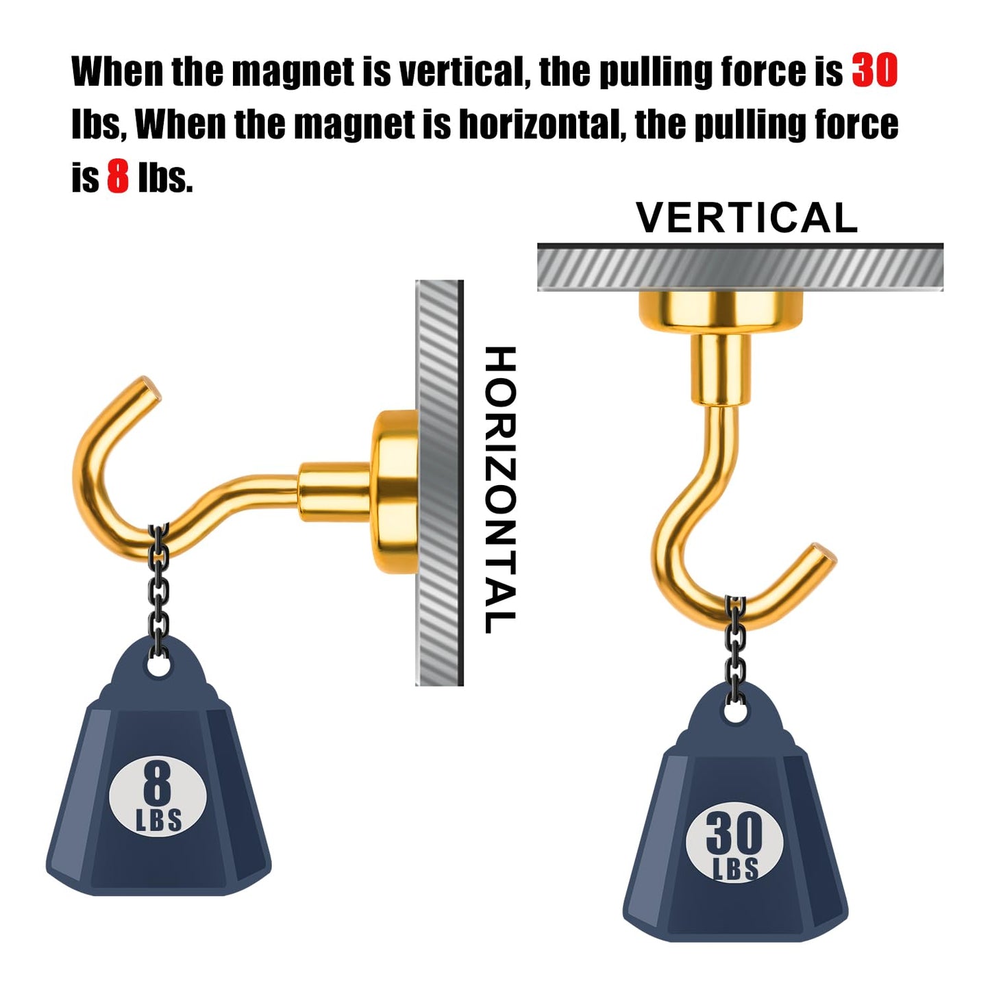 DIYMAG Magnetic Hooks Gold, 30Lbs Strong Heavy Duty Cruise Magnet S-Hook for Classroom, Fridge, Hanging, Cabins, Grill, Kitchen, Garage, Workplace and Office Etc, (20 Pack)