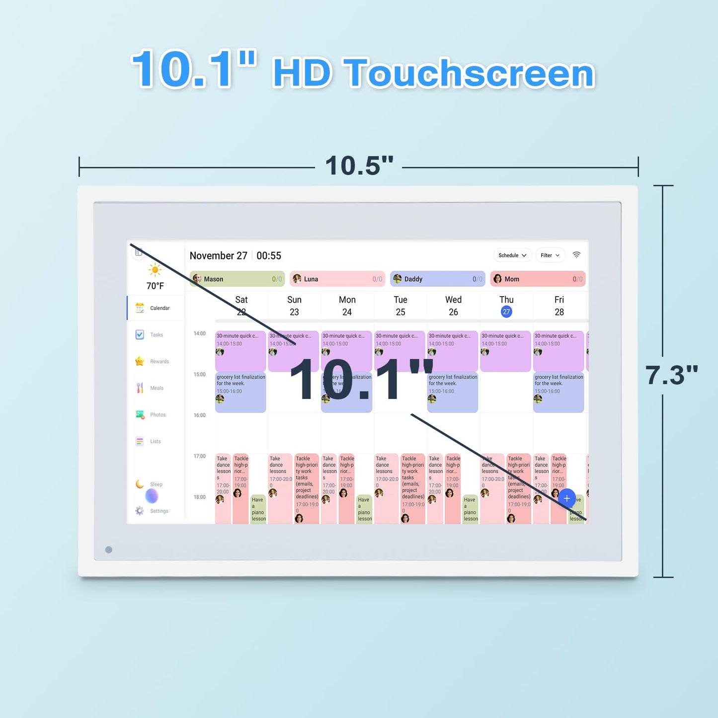 COMIX 10.1" Smart Calendar Display - Digital Family Wall Planner & Wi-Fi Chore Chart Syncs with Phones, Touch Screen Command Center & Digital Photo Frame for Home Organization, Office, Elderly