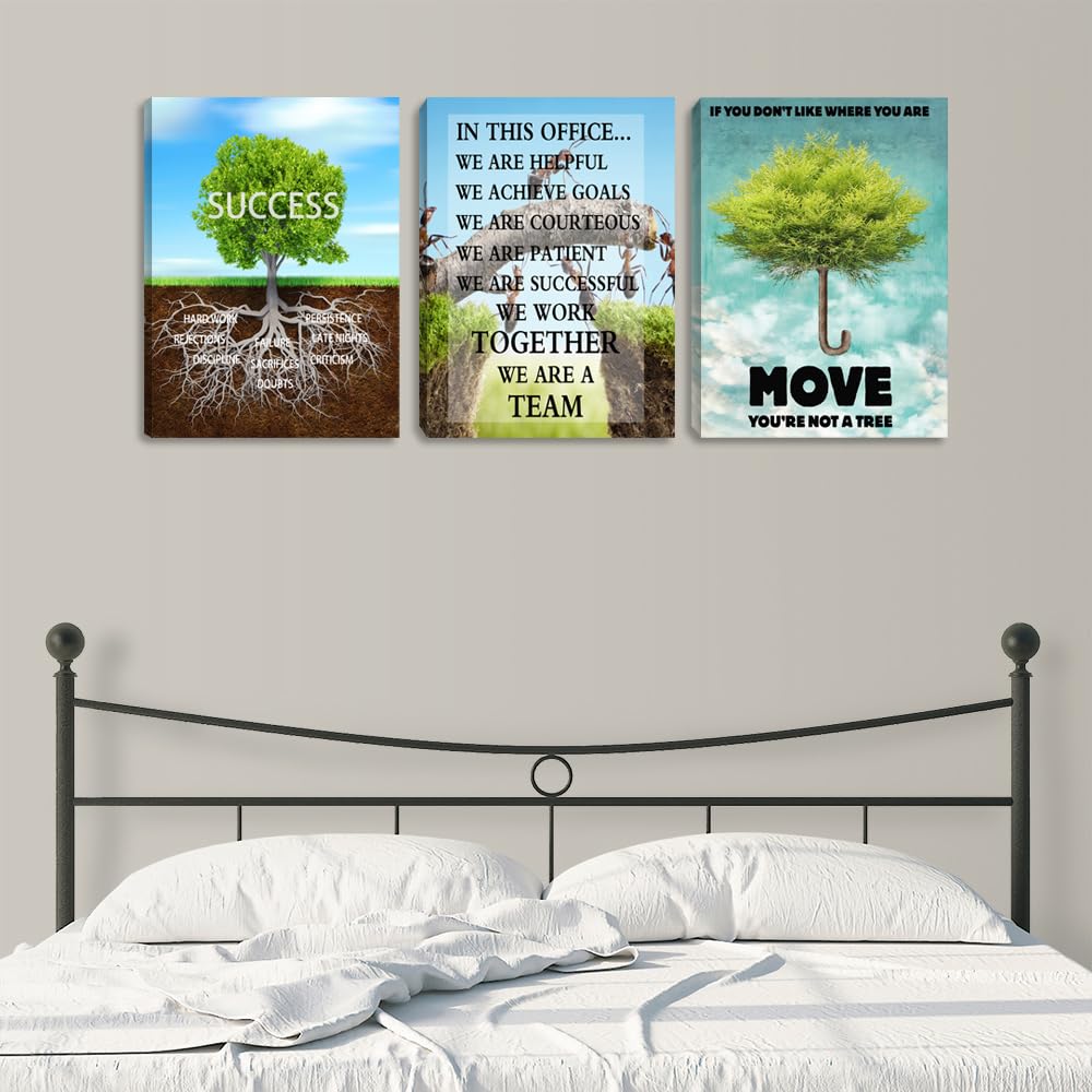 Motivational Wall Art Canvas Tree Poster Prints Wall Art Inspirational Canvas Wall Decor Success Artwork Entrepreneur Team Quote Office Wall Decor for Home Workplace Framed Decoration(36''Wx 16''H)