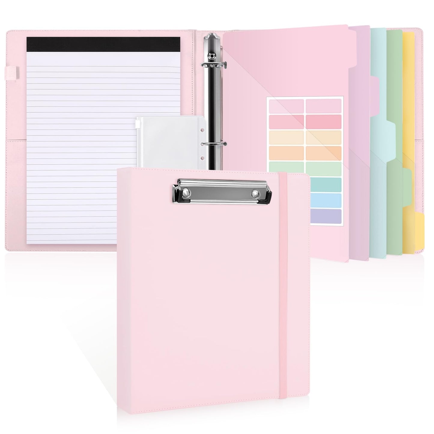 SKYDUE Small 3 Ring Binder with Clipboard, 8" × 10" PU Mini 1 Inch Binder with Notepad, 5 Dividers, and Labels, Clipboard Folder Great for School Office(Fit Half Letter Sized Paper)