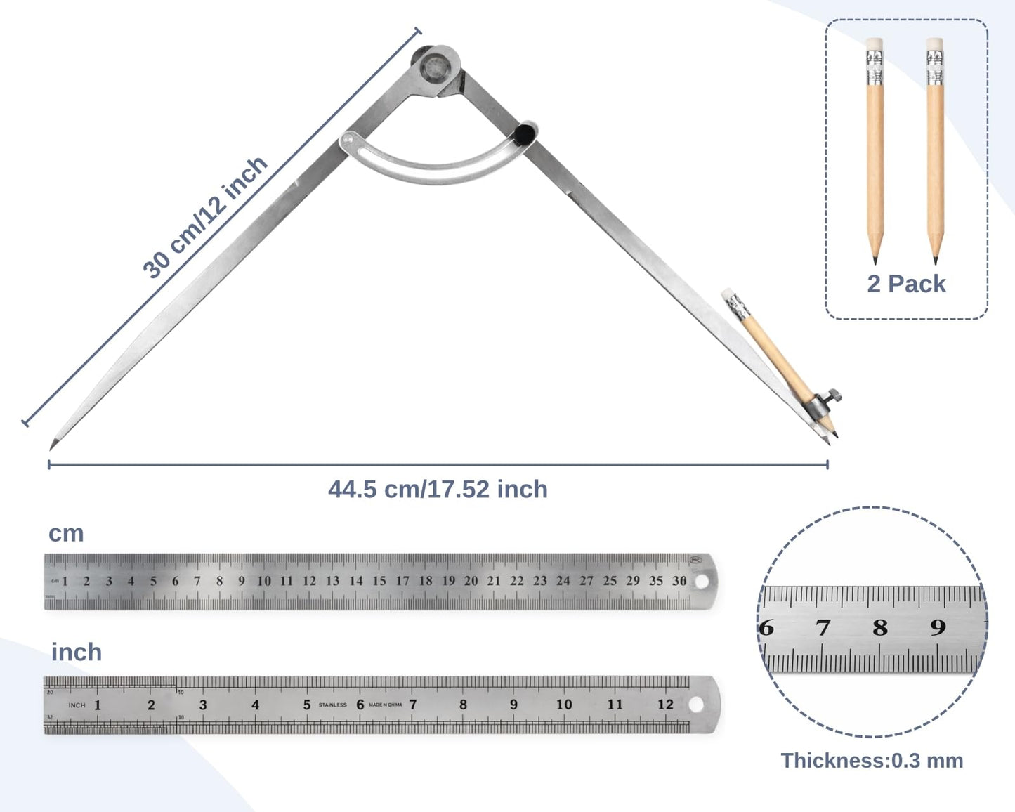 DS. DISTINCTIVE STYLE 12-Inch Large Drawing Compass, Metal Drafting Compass with Pencil Holder, Geometry Tool for Carpentry & Technical Drawing