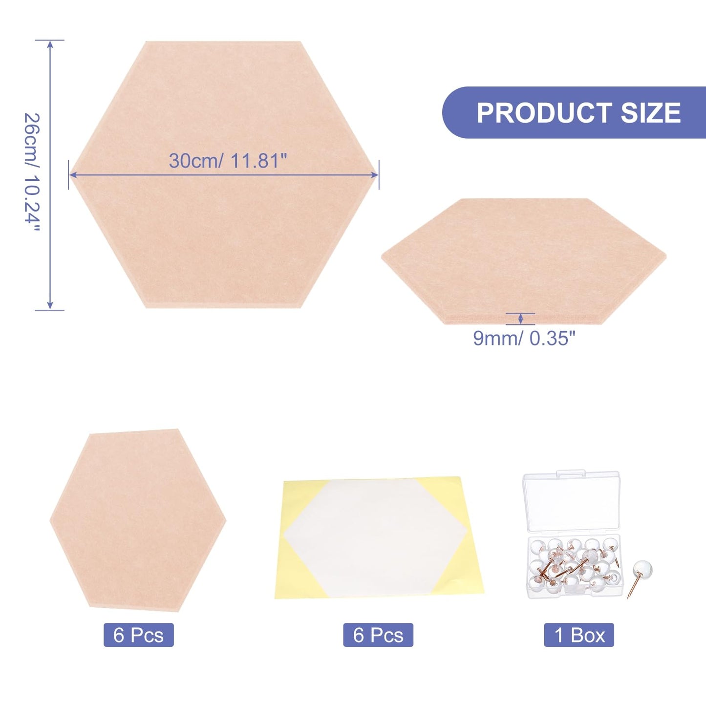 PATIKIL Felt Bulletin Board, 12"x10", 6 Packs Self Adhesive Hexagon Felt Tiles for Sound Proofing Wall Panels for Home Office Recording Studio,Game Room, Cinnamon