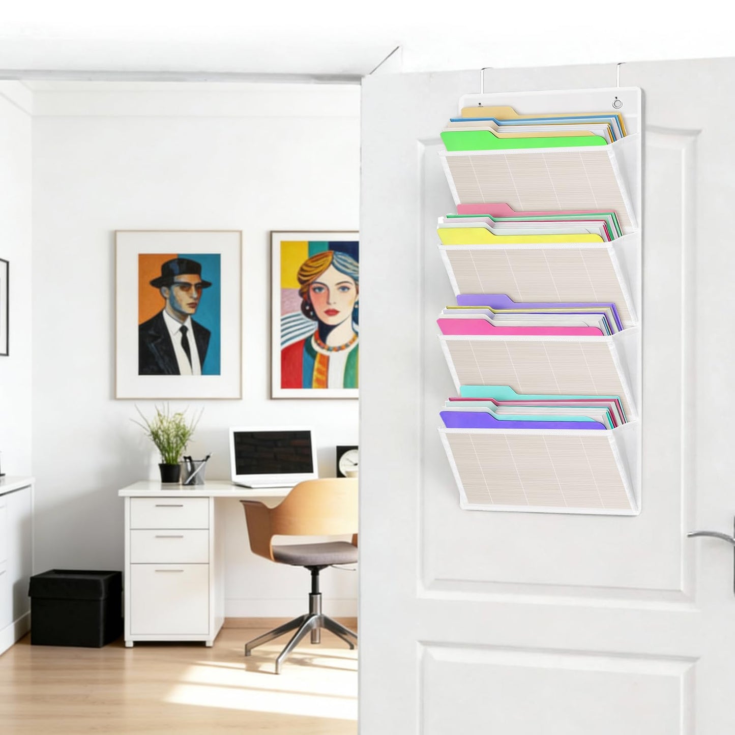 VERONLY Over the Door File Organizer - Hanging Wall Mounted File Folders Storage with 5 Extra Large Pockets for Home, 0ffice, Classroom,Chart Papers, Files, Letters,Planner, Documents (White)