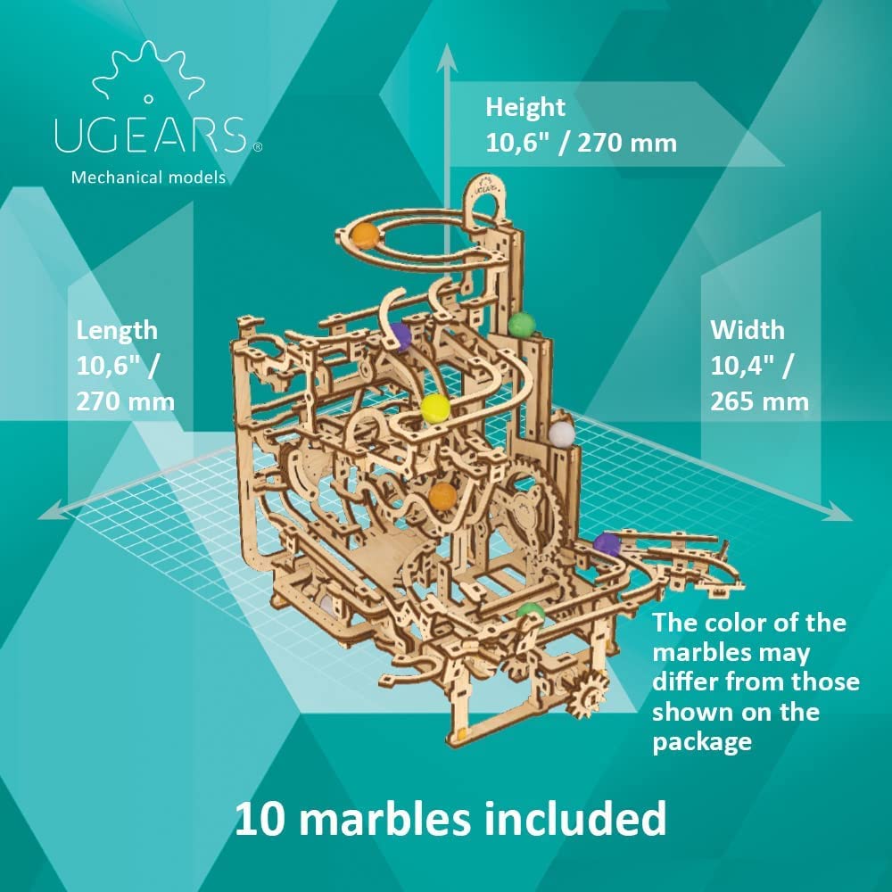 UGEARS Marble Run Tiered Hoist 3D Wooden Puzzles for Adults - Wooden Model Kits for Adults Marble Run Hobbies for Men Wooden Marble Race Model Kits for Adult Brain Teaser, Hobby Set