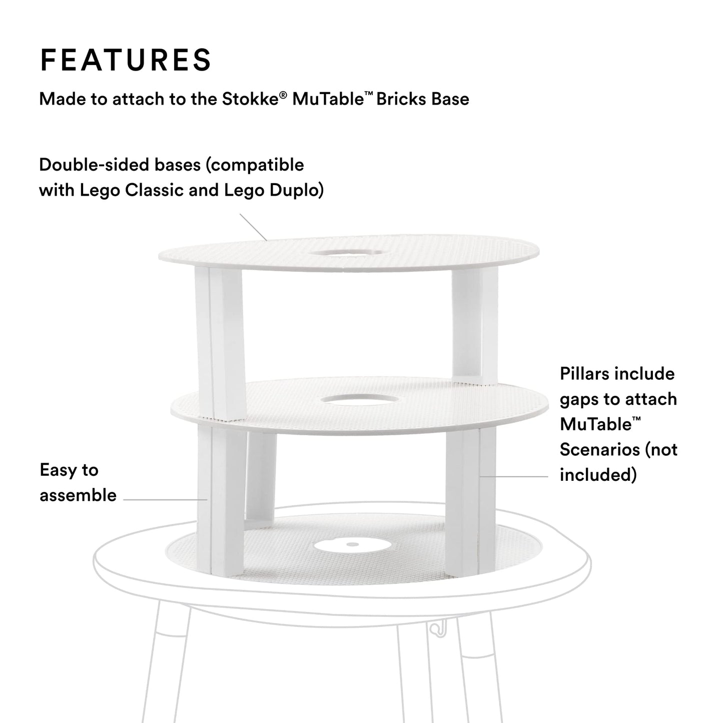 Stokke MuTable Bricks Tower - Includes Two Double-Sided Brick Bases & Eight Pillars - Compatible with Lego Classic & Duplo - for Ages 3+