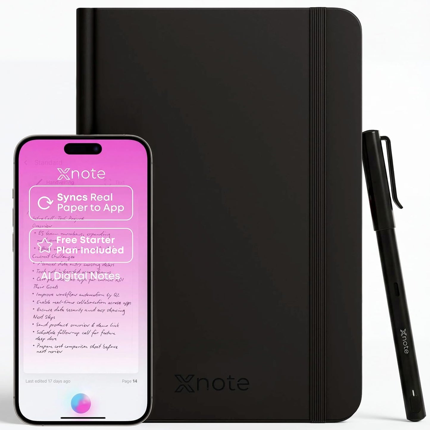 XNote Smart Pen & Notebook Starter Set – AI-Powered Digital Note Taking, Real Paper Writing Syncs to App, Bluetooth Smart Notebook, 17-Hr Battery, Official Bundle with 5 Ink Refills