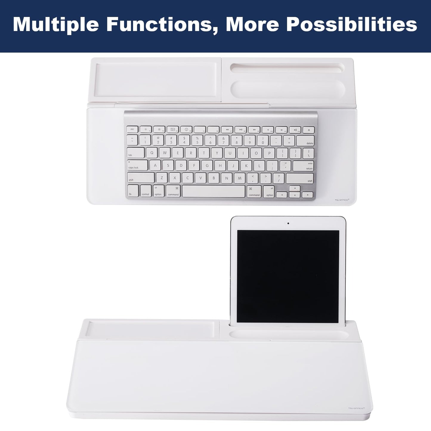 Small Glass Desktop Whiteboard Dry-Erase-Board - Computer Keyboard Stand with Ultrasonic Cleaners White Board Surface Pad with Drawer, Desk Organizers with Accessories