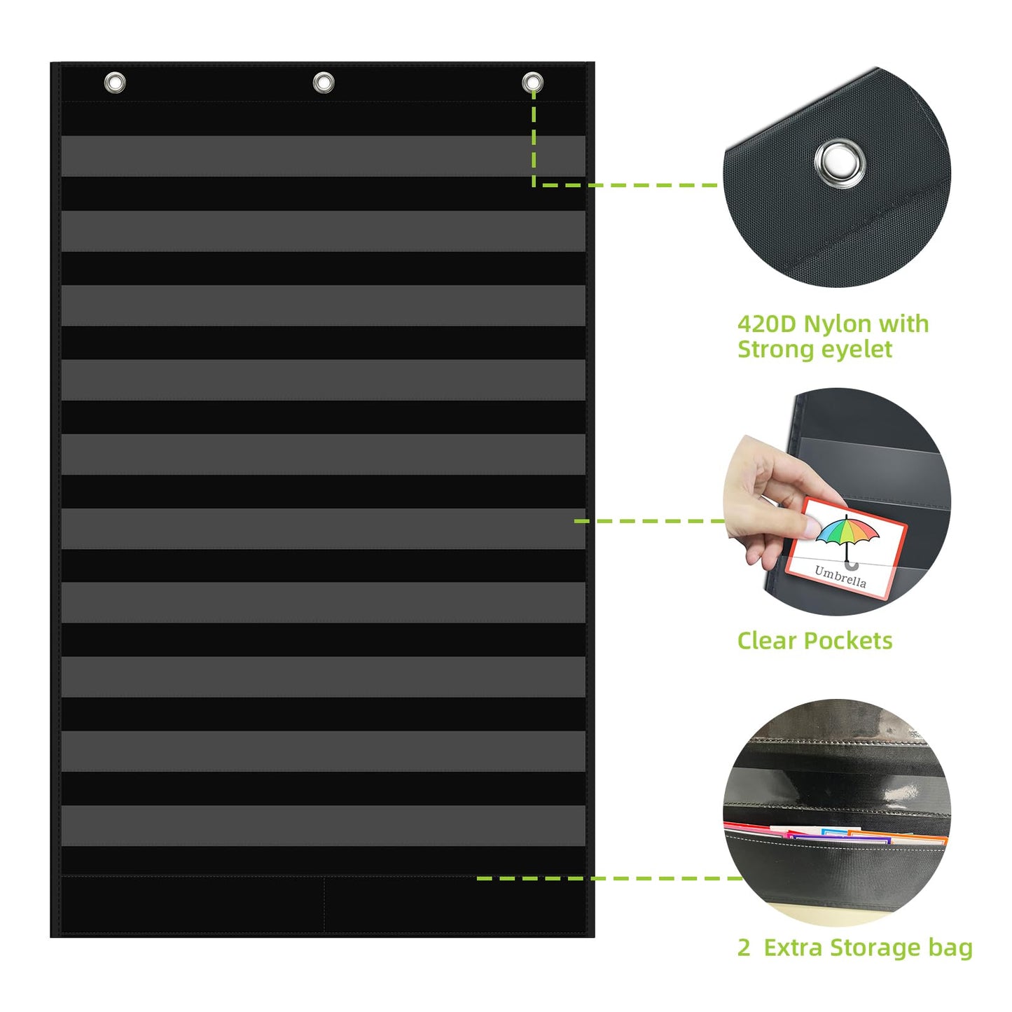 ANCOMEDO Large 10+2 Pockets Standard Pocket Chart, 10 Clear Pockets Words Chart with 2 Extra Storage Pocket for Classroom Home Office Use,Large Size:45”x 28” Letter Cards,Words and Sentence Strips.
