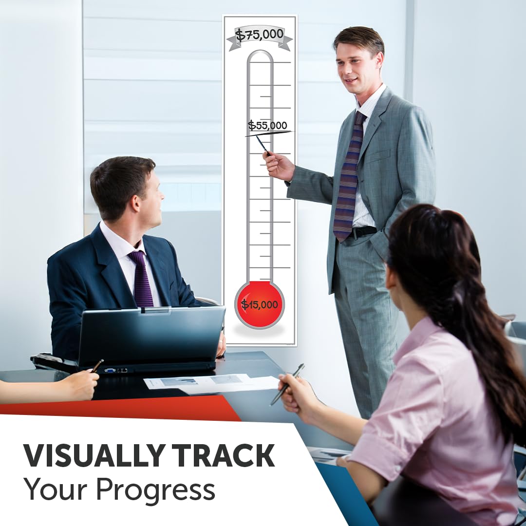 Fundraising Goal Thermometer Chart - 11" x 48", Reusable, Dry Erase Goal Tracker - Great for Schools, Churches, Offices & Charities