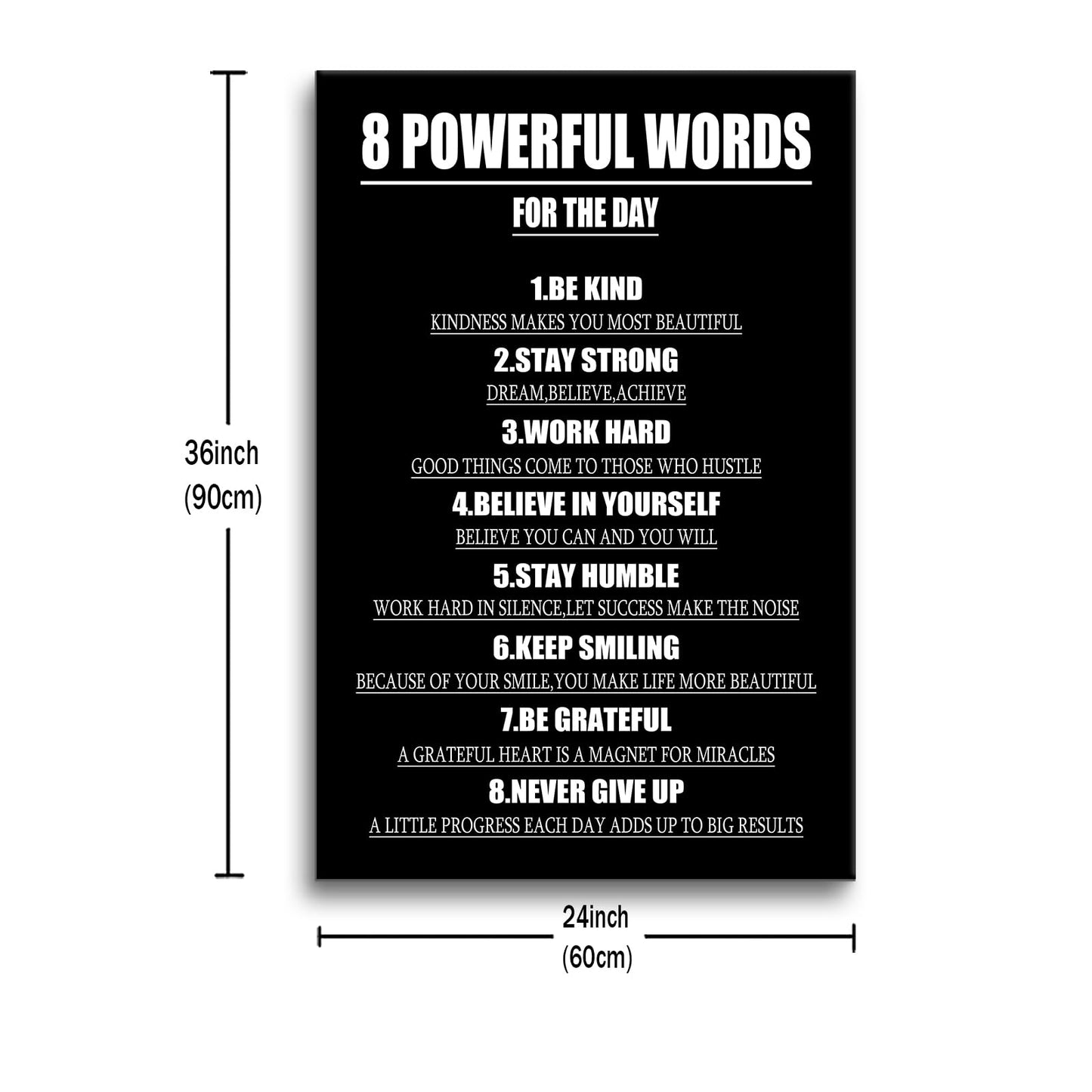 8 Powerful Words for The Day Success Quotes Poster Print Motivational Picture Painting Inspirational Canvas Wall Art for Modern Office Bedroom Living Room School Wall Decor Ready to Hang [24''Wx36''H]