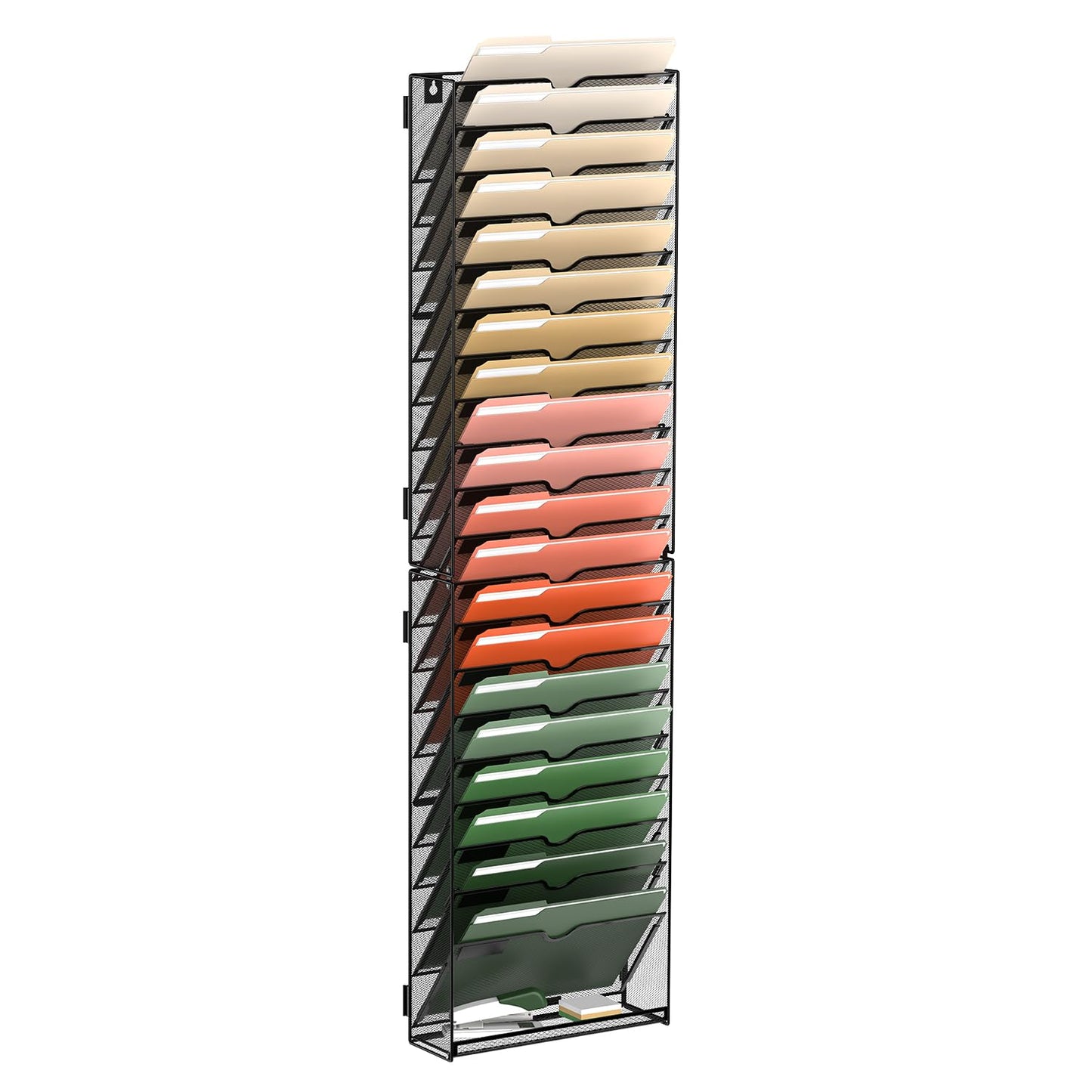 SUPEASY 21 Tier Wall File Organizer, Hanging Wall Mounted Mail Organizer with Label Slots, Metal Mesh File Holder Magazine Rack for Office, Home, School or Classroom, Black