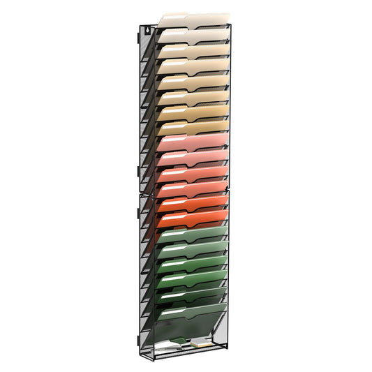 SUPEASY 21 Tier Wall File Organizer, Hanging Wall Mounted Mail Organizer with Label Slots, Metal Mesh File Holder Magazine Rack for Office, Home, School or Classroom, Black