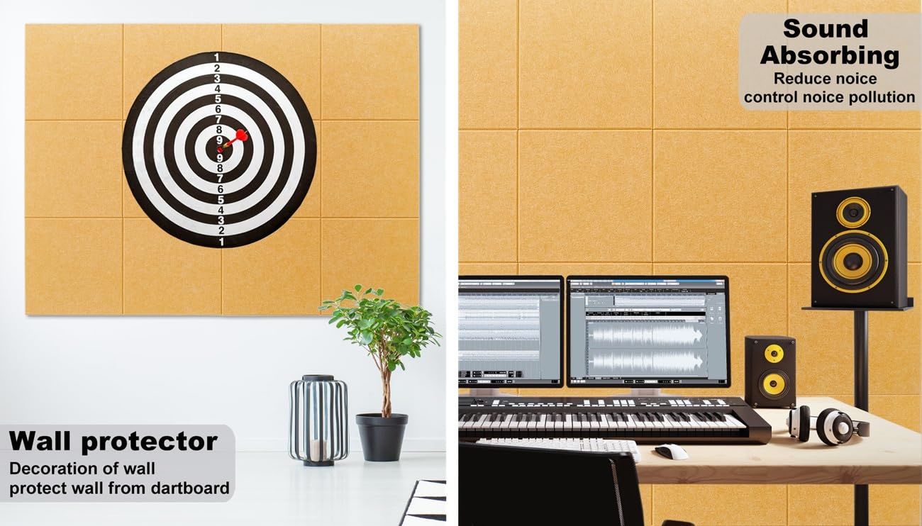 G Gamit Felt Wall Tiles Bulletin Board Large Cork Board Alternative 6 Pack 11.81”x11.81”x0.47” Felt Pin Board Tack Board with Safe Removable Adhesive Tabs for Home Office School 36x24 (Bright Tan)