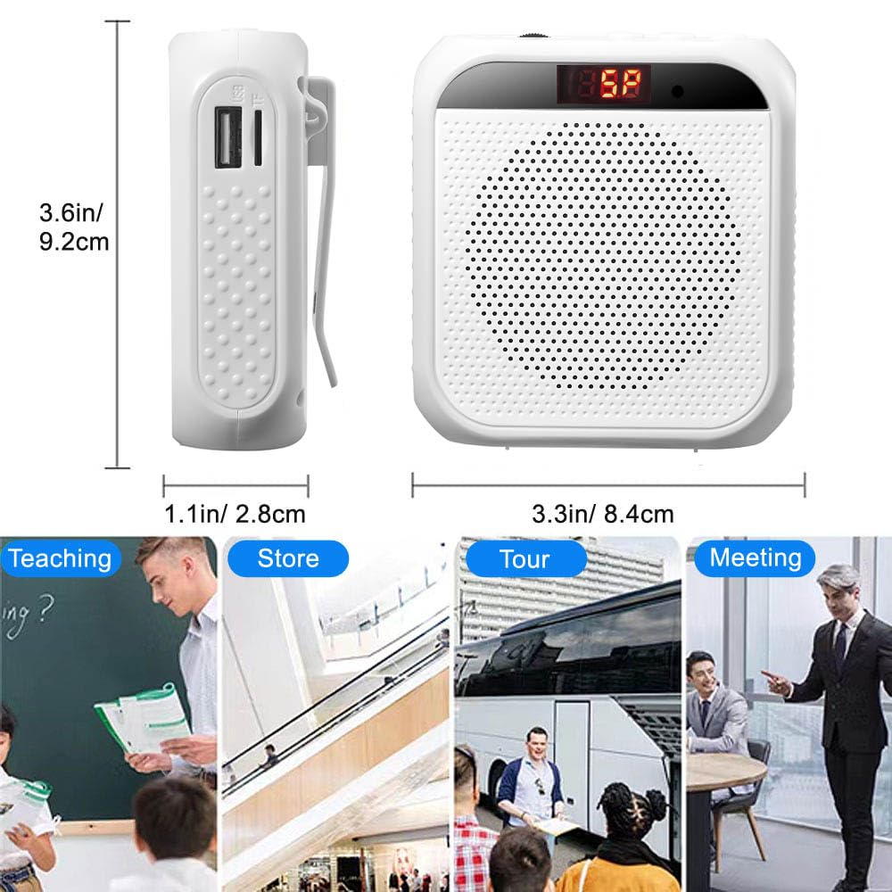 Portable Voice Amplifier for Teachers, Rechargeable Personal Amplifier Mic PA System Headset Microphone with Speaker for Teachers, Training, Meeting, Tour Guide, Yoga, Classroom (White)