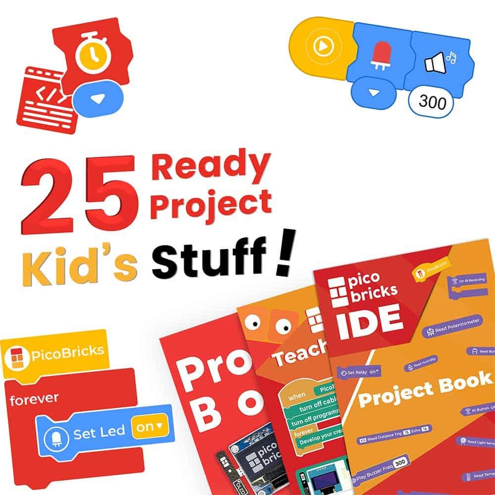PicoBricks Raspberry Pi Pico W Starter Kit with 12 Detachable Sensors and Extensive Learning Guide, DIY Coding Kit, Raspberry Pi for Kids