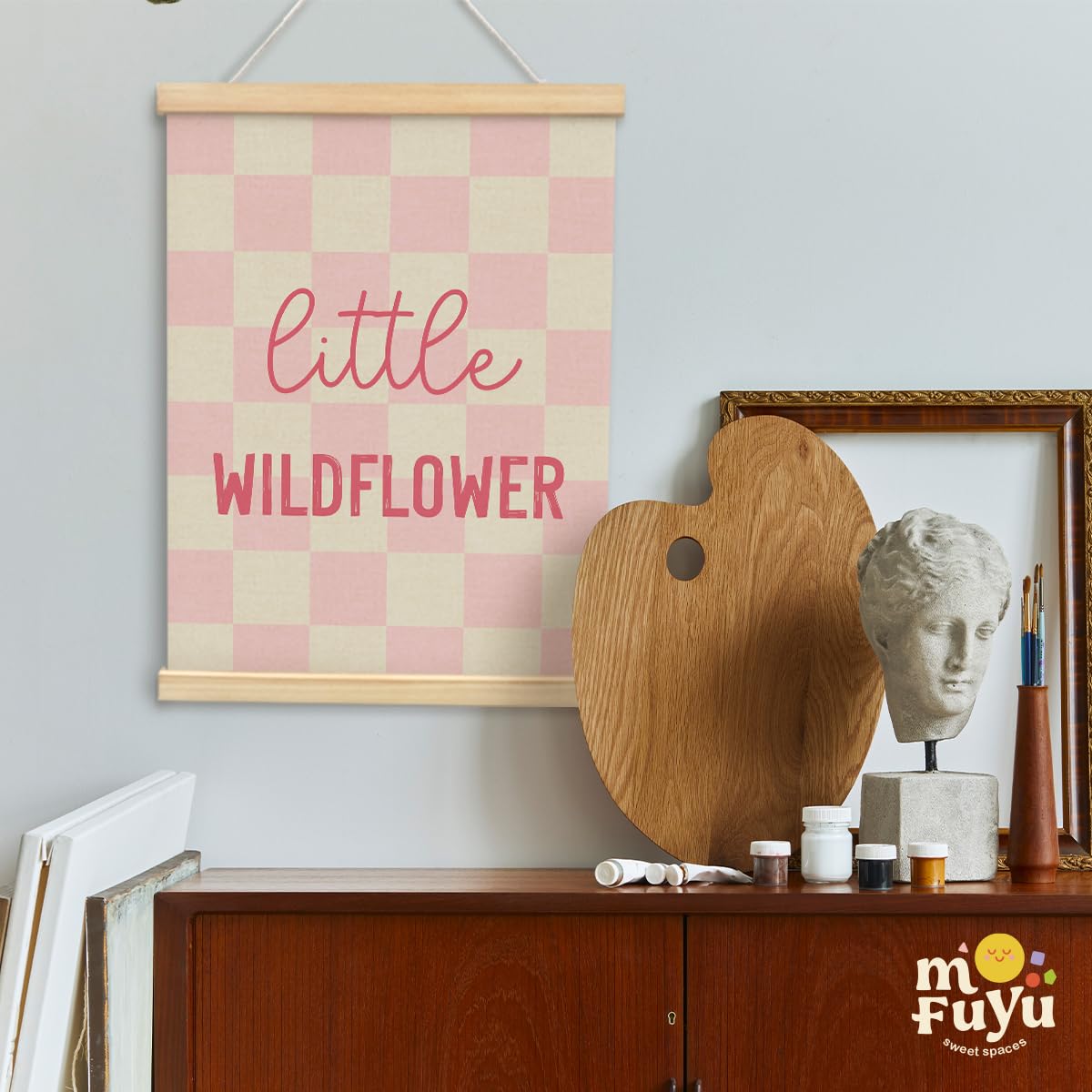MOFUYU Baby Girl Nursery Decor,Wildflower Wall Decor,Little Wildflower Poster Hanger Frame for Bedroom,Pink Classroom Decor,Girls Room,12x16 Inch