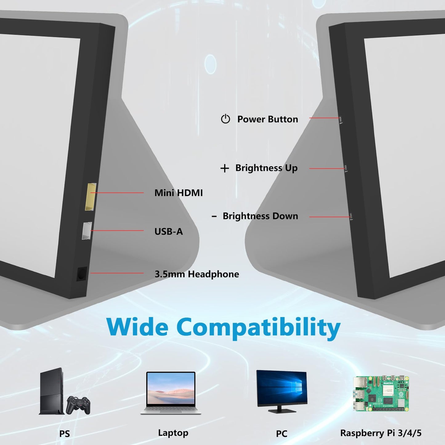 Aurevita 7 Inch Mini Monitor HDMI, Portable Monitor, 1024×600 LCD Screen, 178° View Angle IPS, Mini Small Display for PC/TV/DVD/CVBS（No Touchscreen