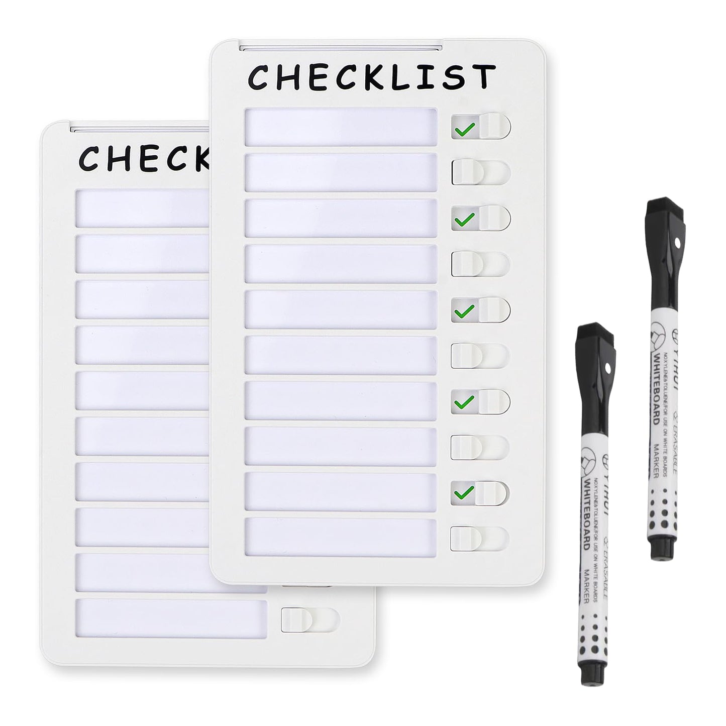 2-Pack Magnetic Dry Erase Checklist Board – Reusable Whiteboard Task Planner with Sliding Checkmarks, Includes Mounting Tape