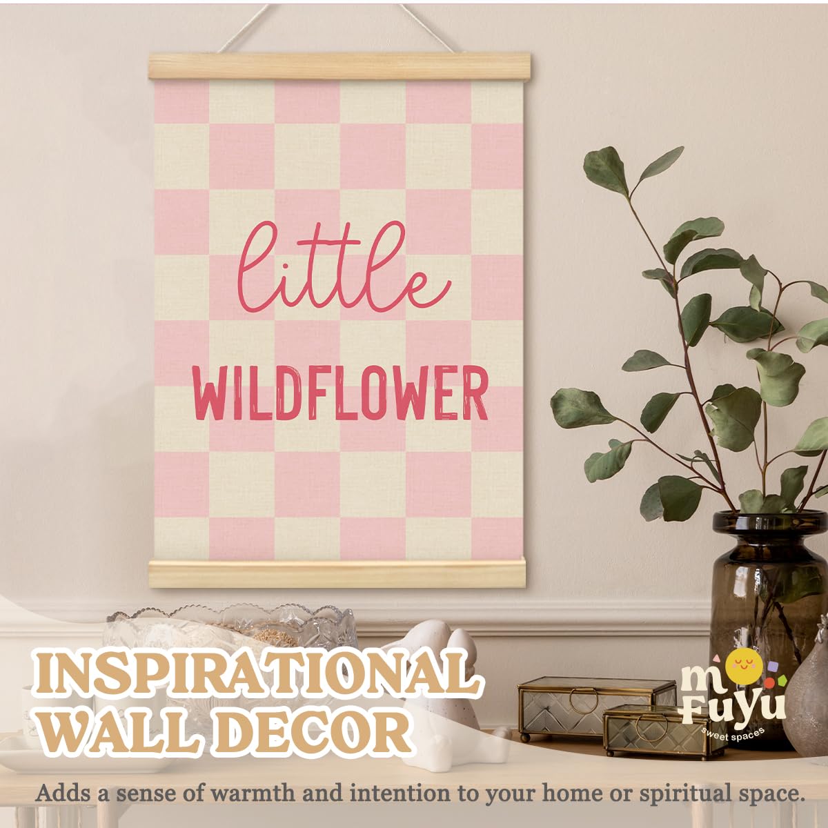 MOFUYU Baby Girl Nursery Decor,Wildflower Wall Decor,Little Wildflower Poster Hanger Frame for Bedroom,Pink Classroom Decor,Girls Room,12x16 Inch
