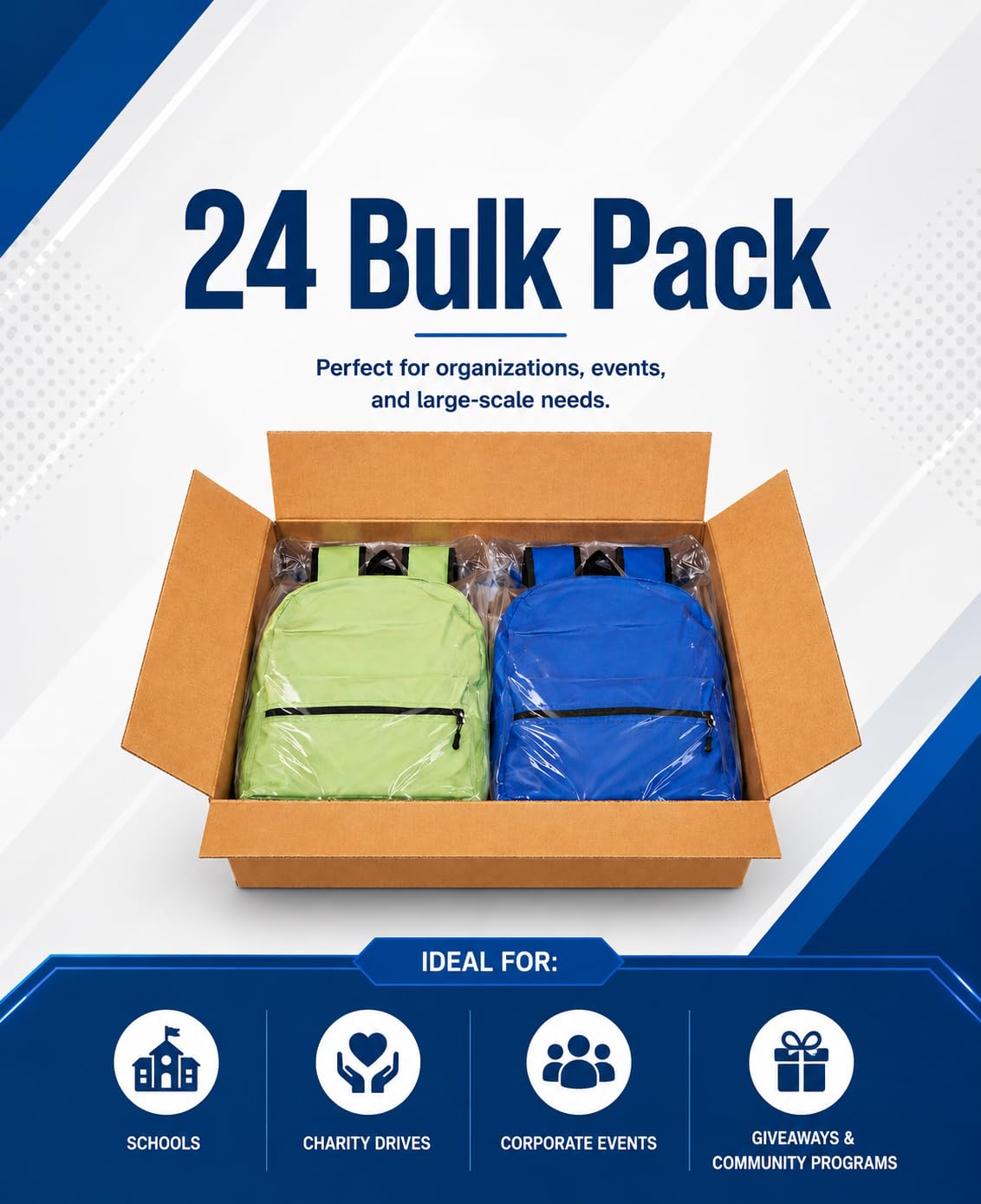 Winterlace 24 Pack Backpack, Bulk 17 inch Lightweight Outdoor Travel Gym Corporate Events Bag (Assorted)