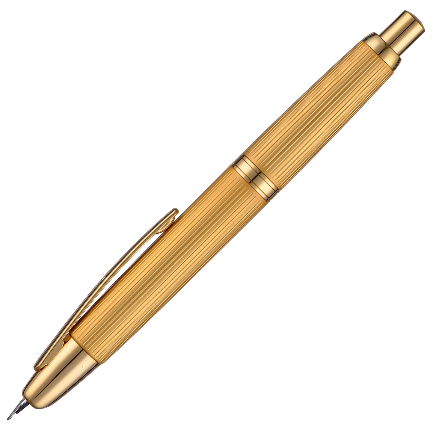 Jinhao 10 Press Fountain Pen with Box, Brushed Matt Gold Retractable Extra Fine Nib with Ink Converter Set (Golden Clip)
