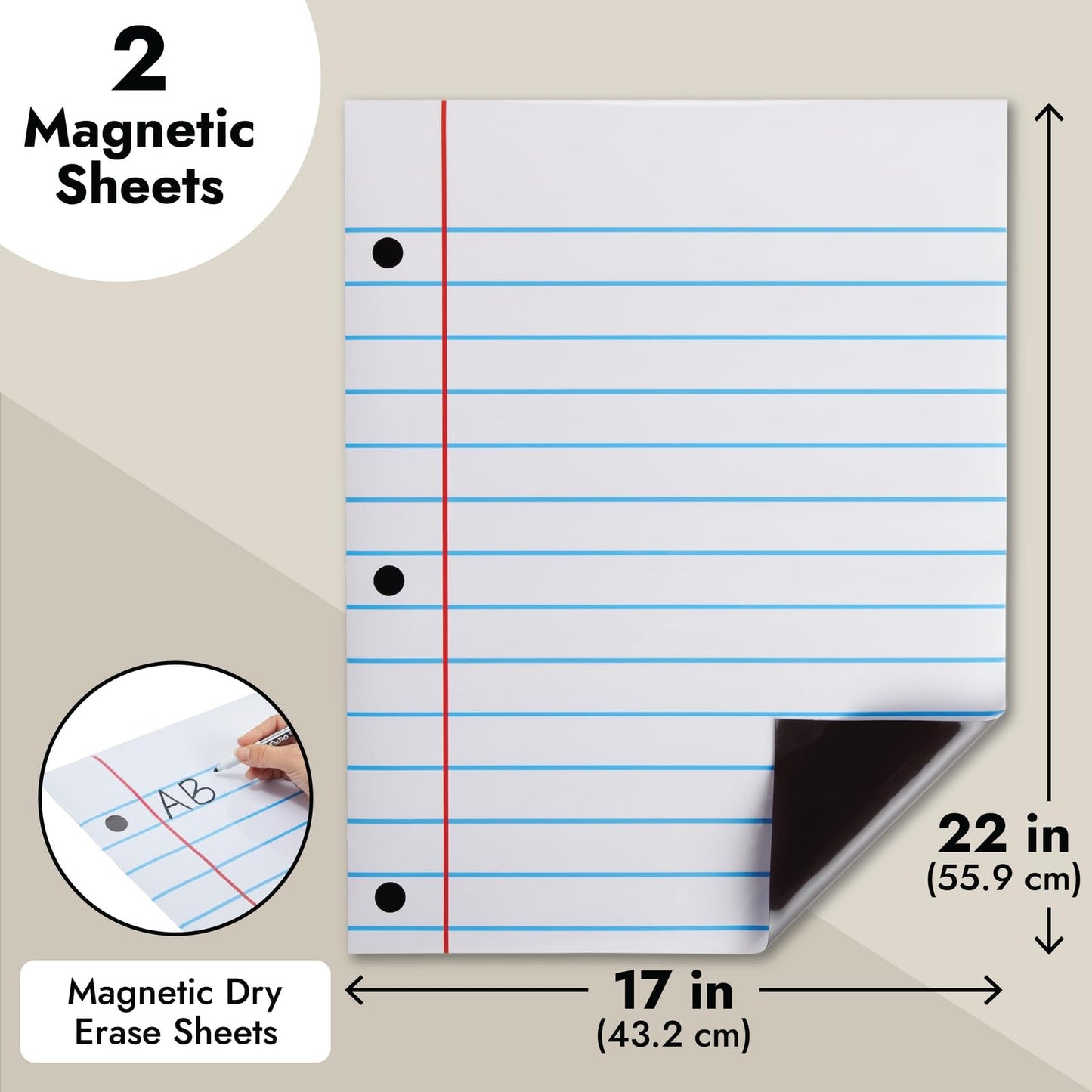 Bright Creations Magnetic Whiteboard Accessories Dry Erase Lined Notebook Paper - 17 x 22 in, Pack of 2, White, Vertical - Bulletin Board Paper